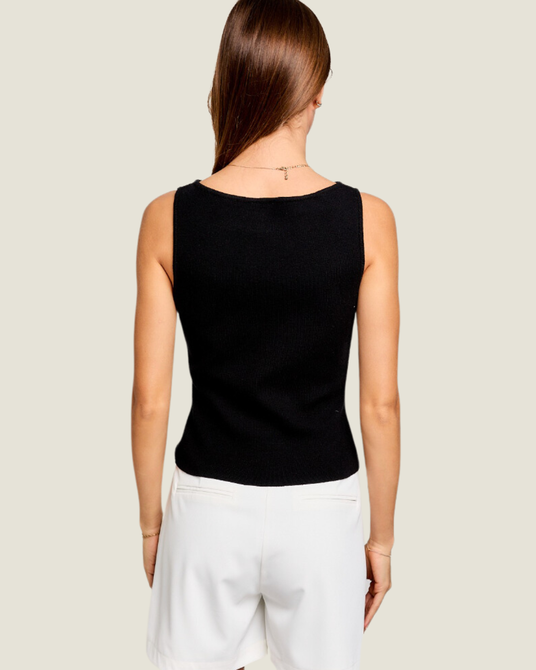 The Landry: Black Boat Neck Sleeveless Top