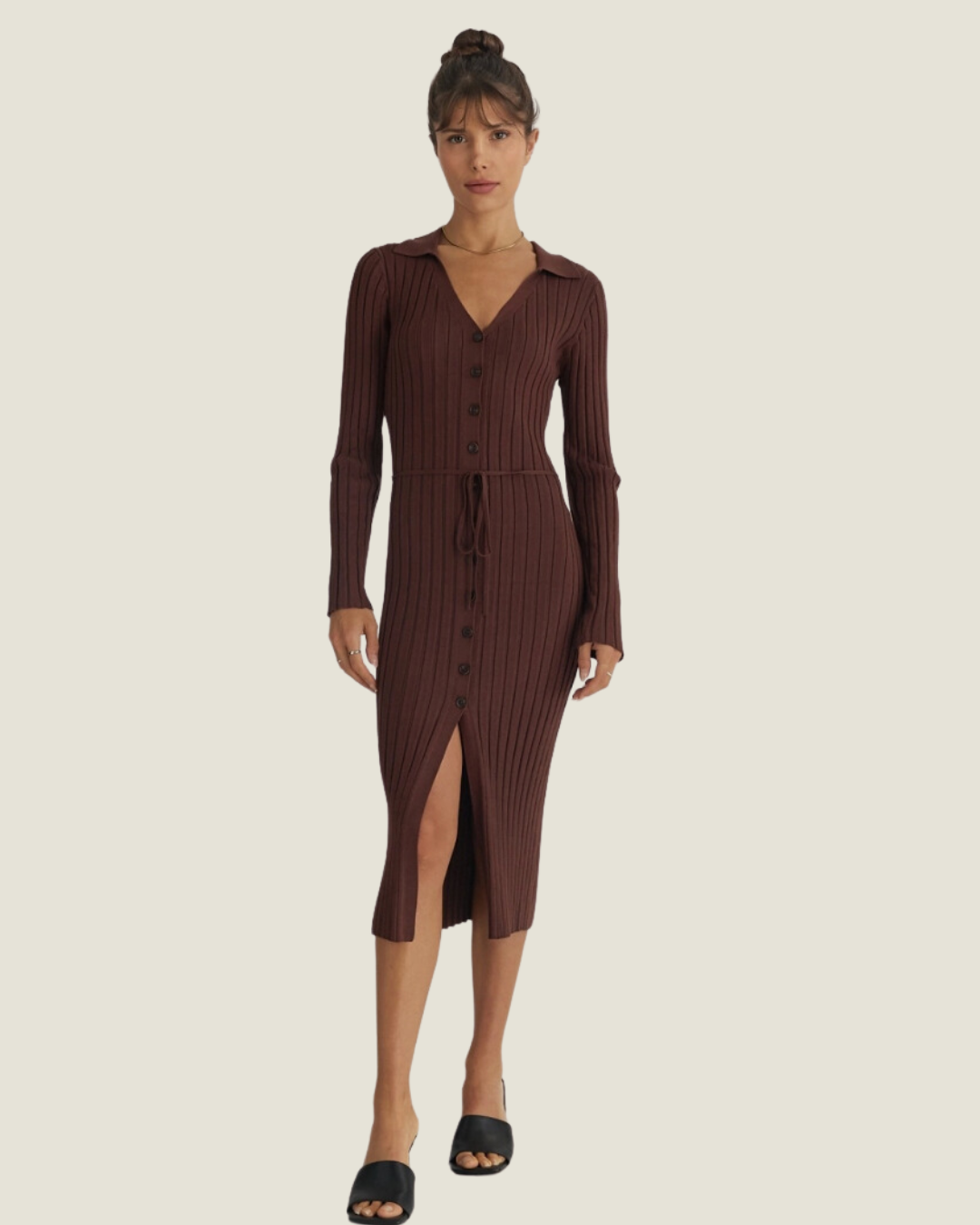 knee length dresses for ladies LAST CHANCE! Dana Knit Midi Dress- Chestnut – Mom's Sweet Shop main image 1