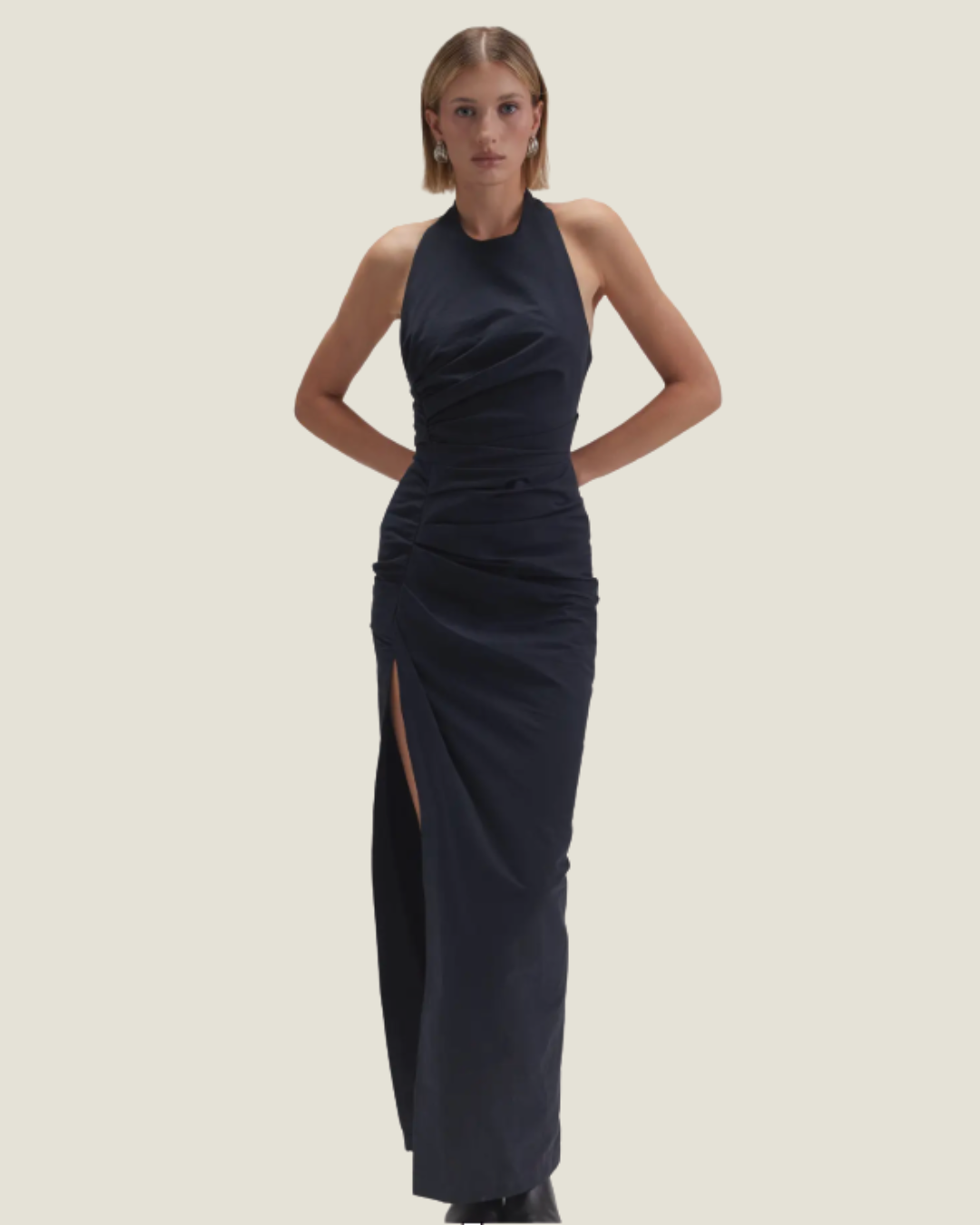 The Maud: Ruched Halter Maxi