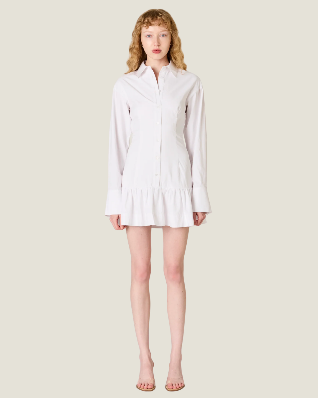 White Long Sleeve Shirt Dress with Corset Adjustable Backing.