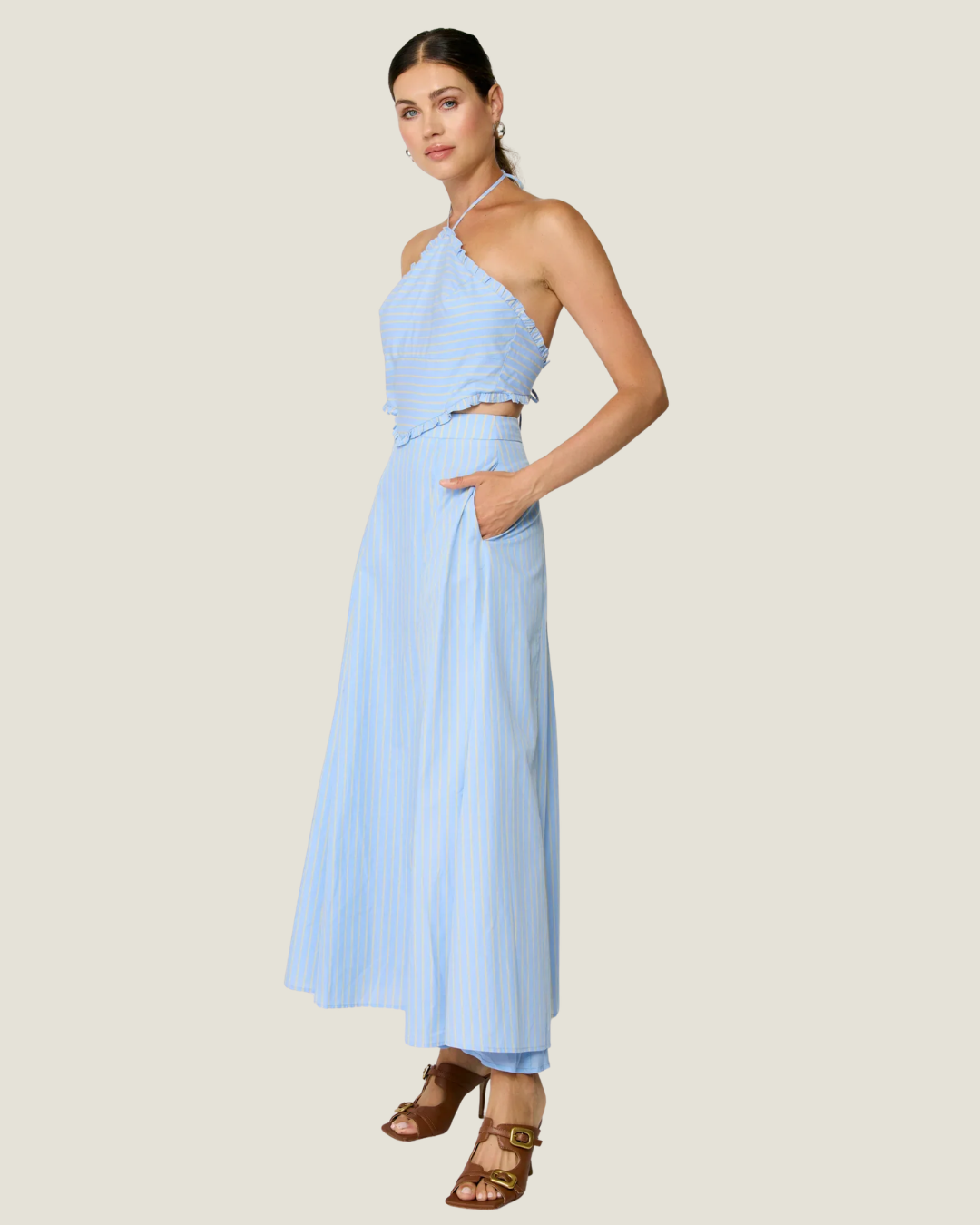 Tobie Striped Poplin Halter Midi Dress