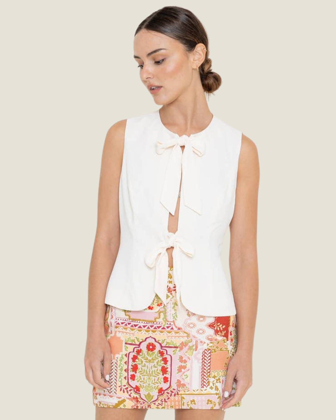 Nessa Ivory Ribbon Vest