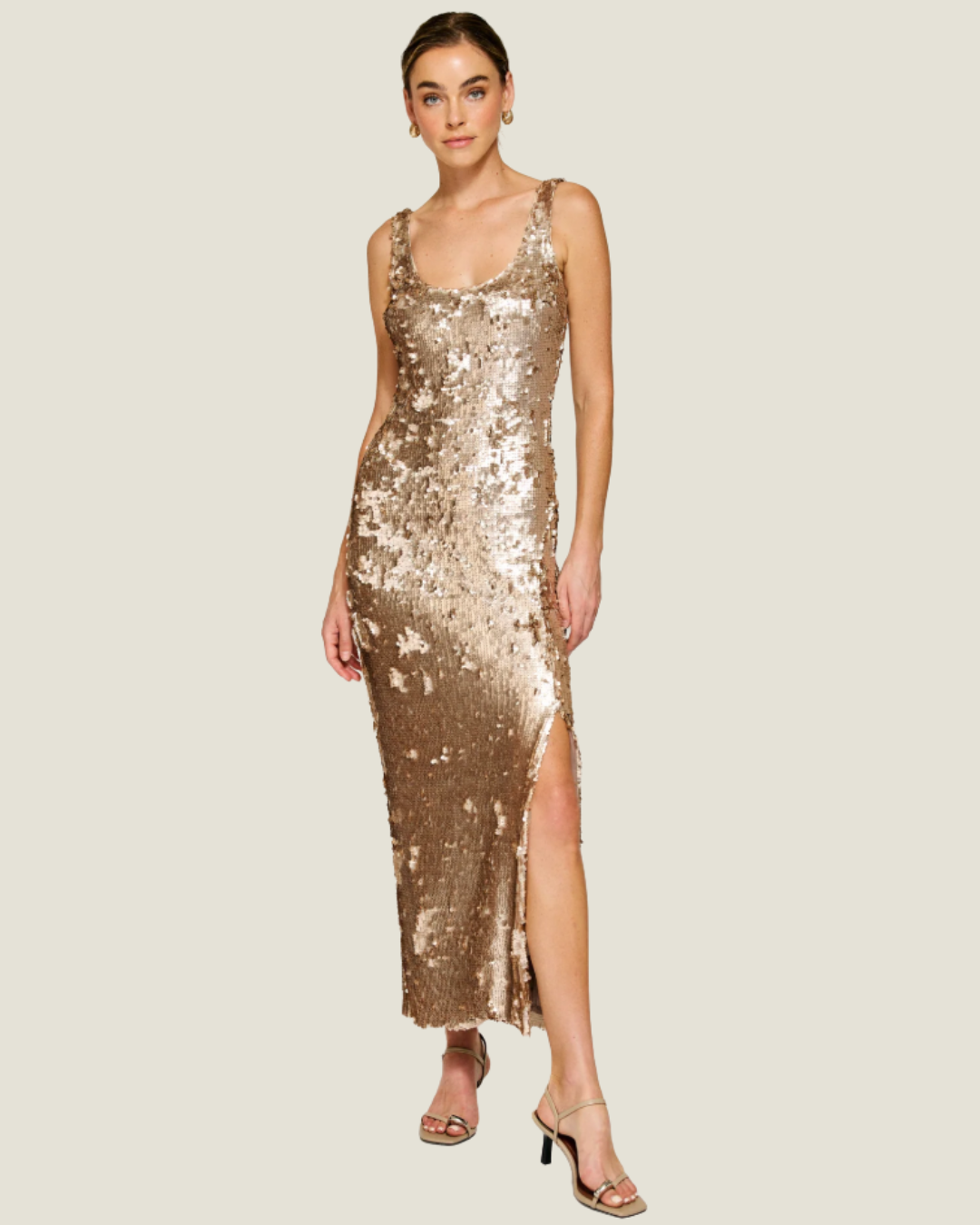 The Naida: Sequin Sleeveless Midi Dress1