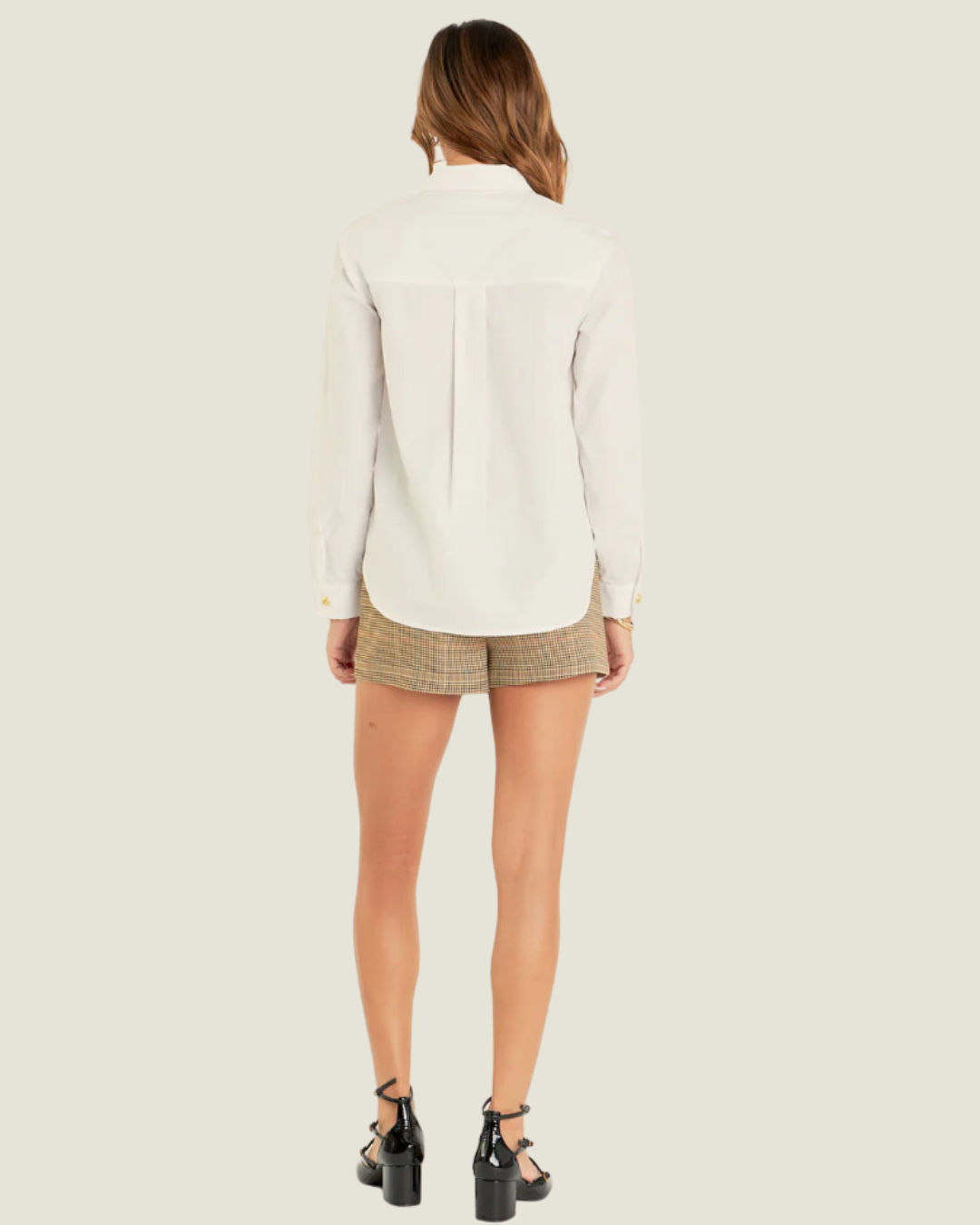 White Gold Button Collared Detail Top