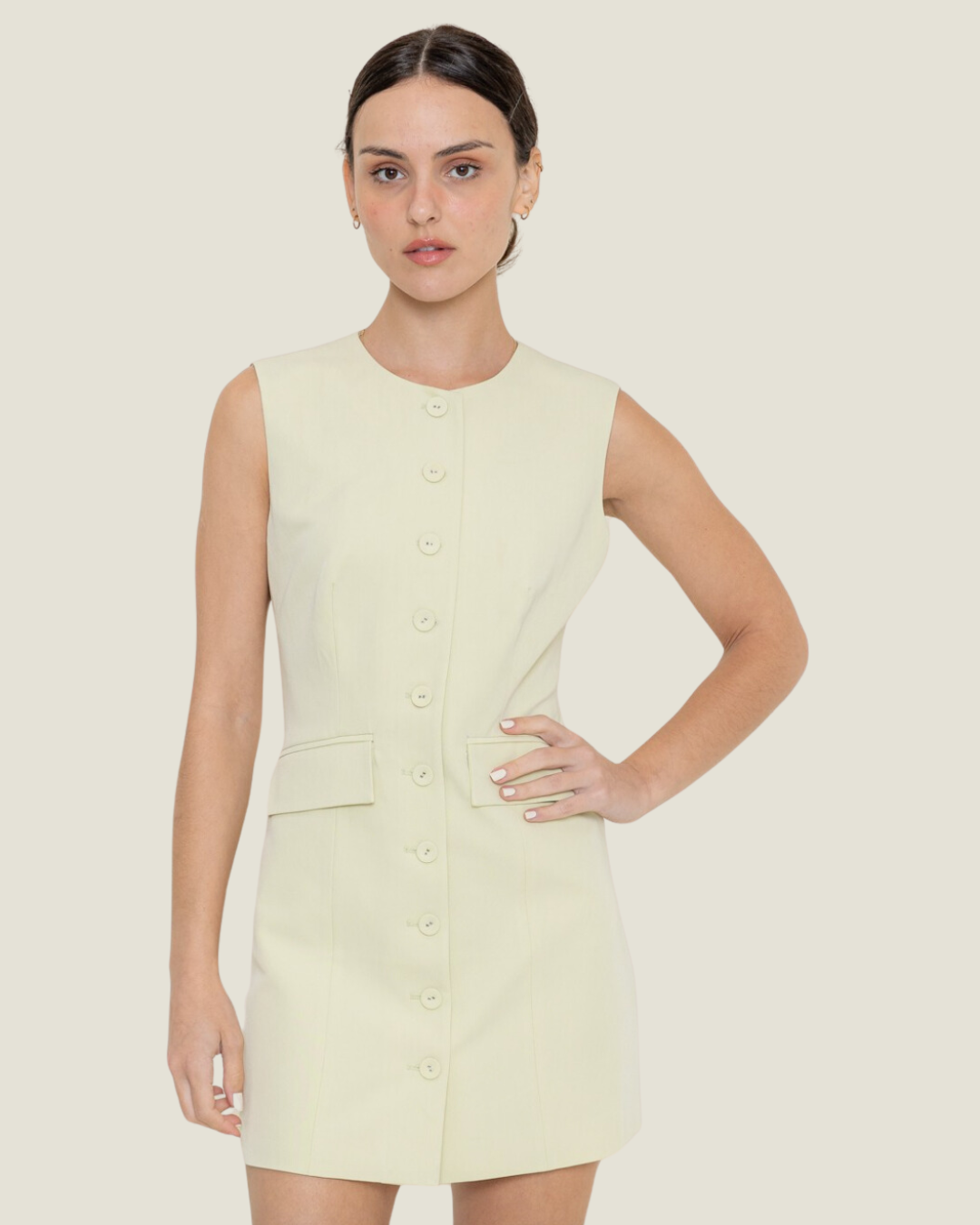 The Hals: Sage Green Crew Neck Sleeveless Midi Dress