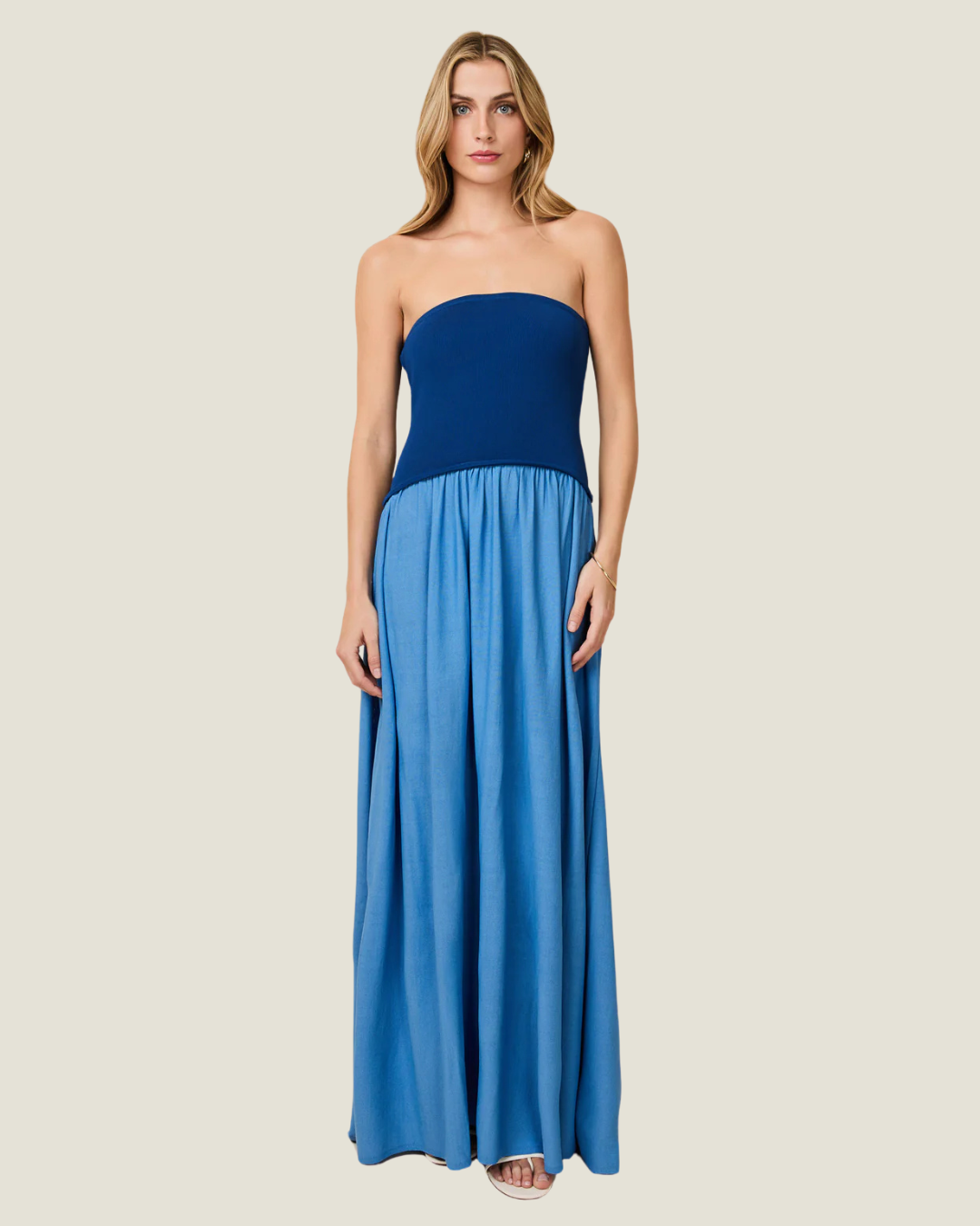 The Strapless Soglio Dress- a drop-waist maxi dress from Solid & Striped available at Love Celine a women’s boutique in SWFL.