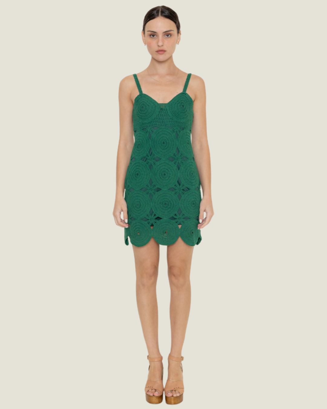 The Romi: Crochet Mini Dress- a green crochet mini dress from Love Celine women’s boutique in SWFL.