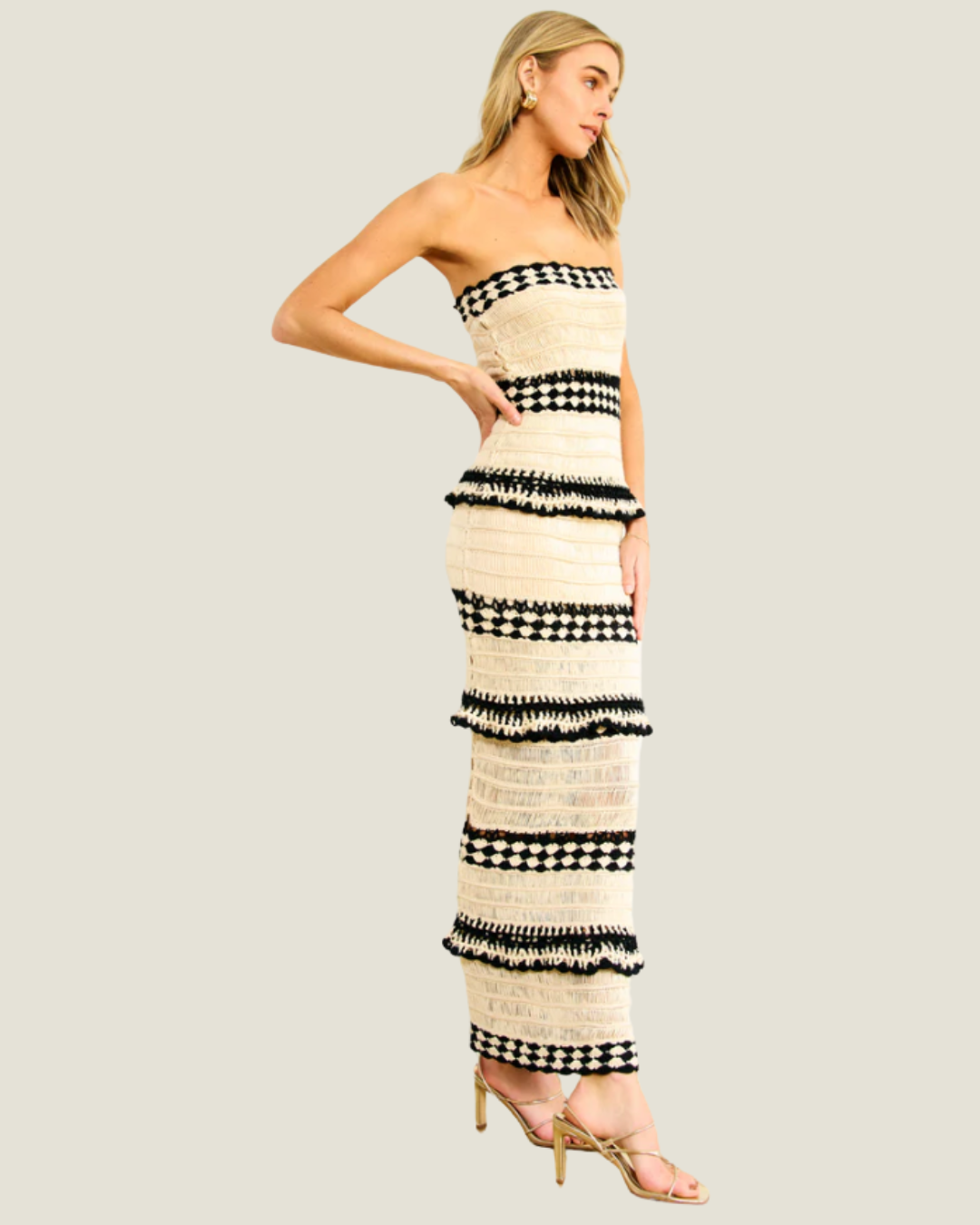 The Muse: Strapless Crochet Maxi Dress a crochet maxi dress from Love Celine women’s boutique in SWFL.