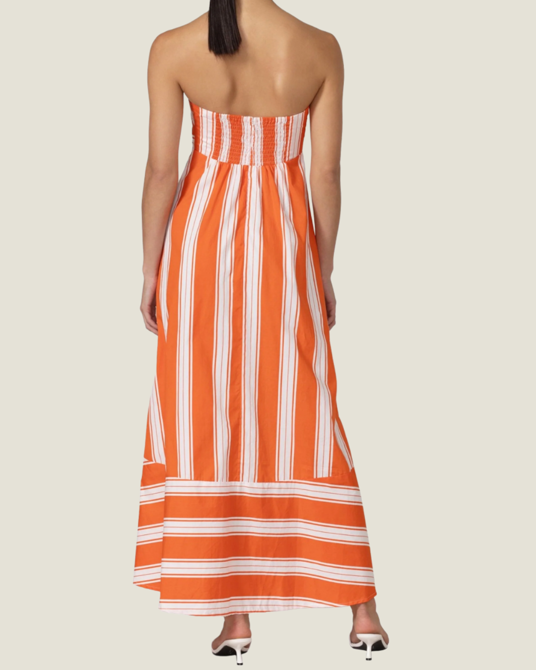 The Waverly: Strapless Poplin Striped Maxi Dress by Lusana is a striped poplin maxi dress available at Love Celine women’s boutique in SWFL.