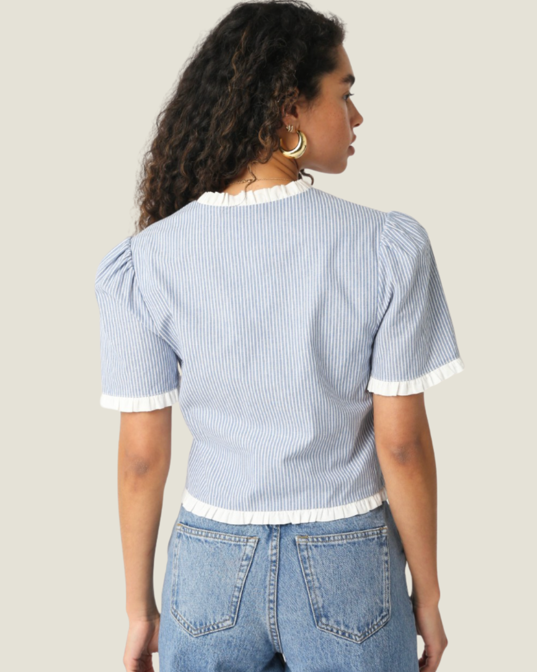 The Cecile: Seersucker Ruffled Blouse