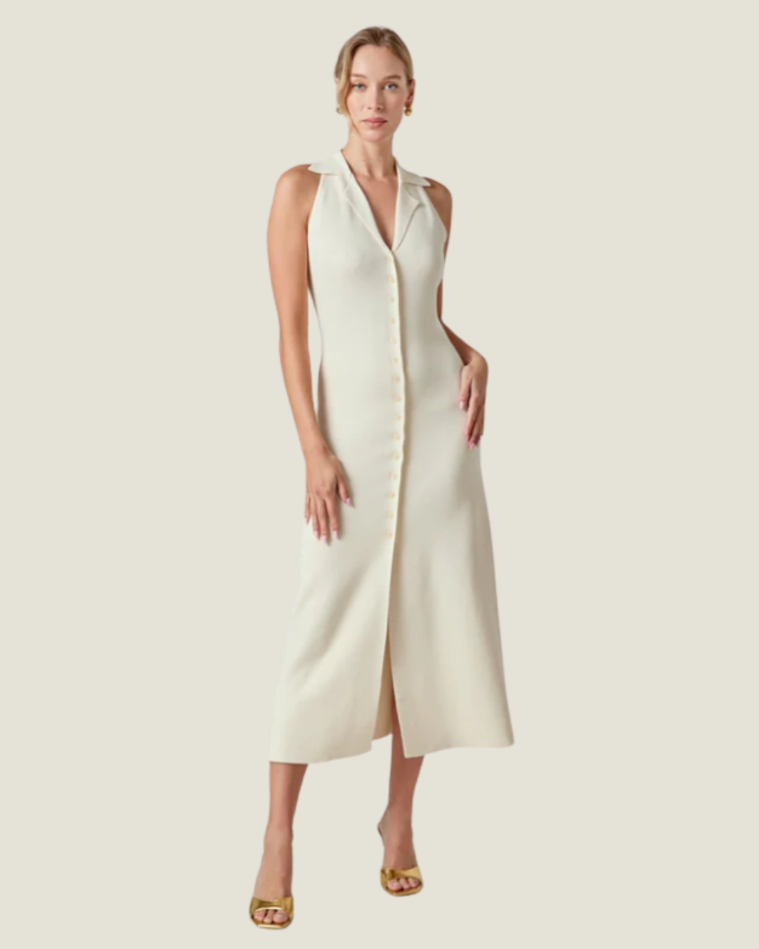 The Riley: Lightweight Knit Midi Dress M / Ivory
