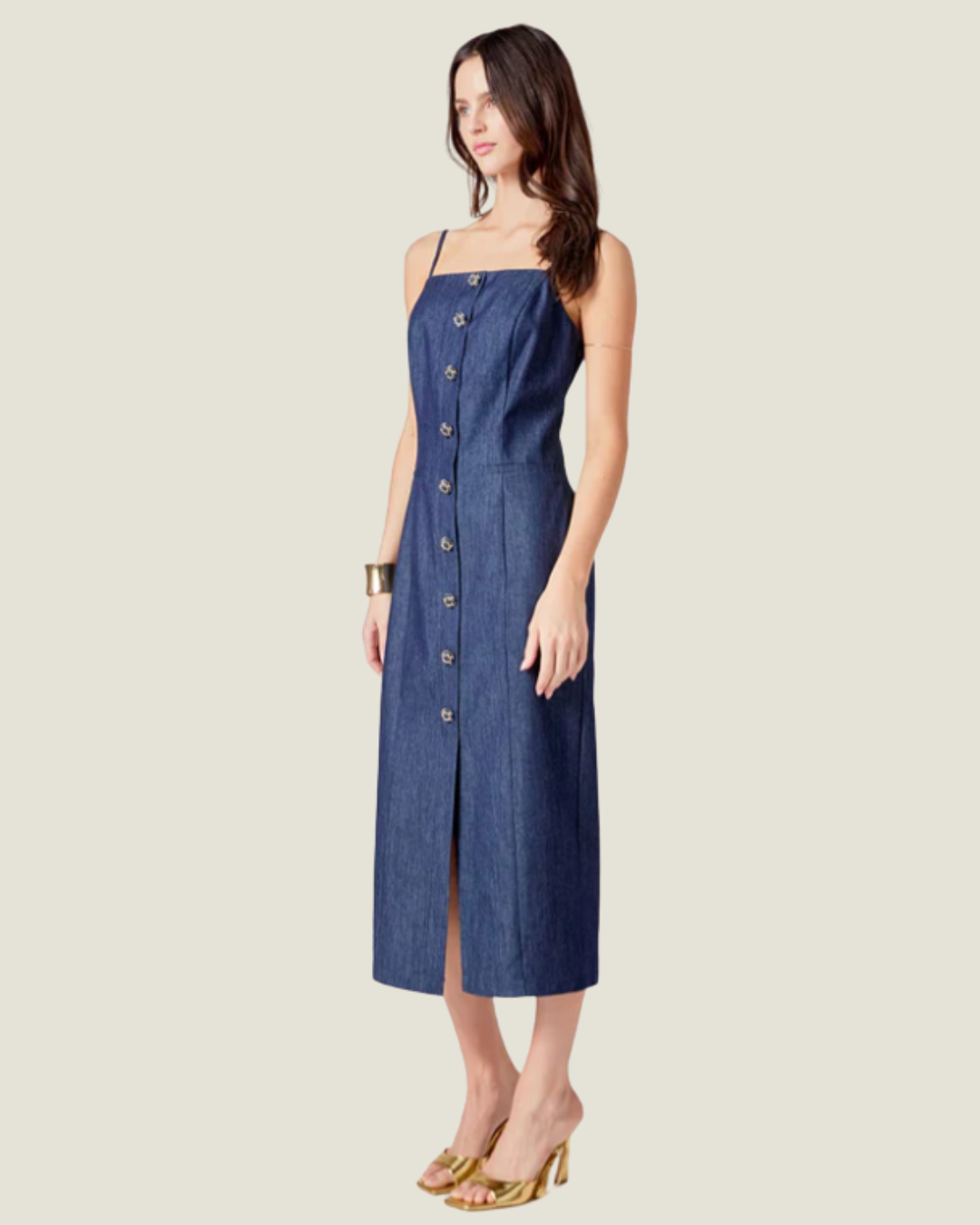 The Dani: Dark Wash Denim Midi Dress S