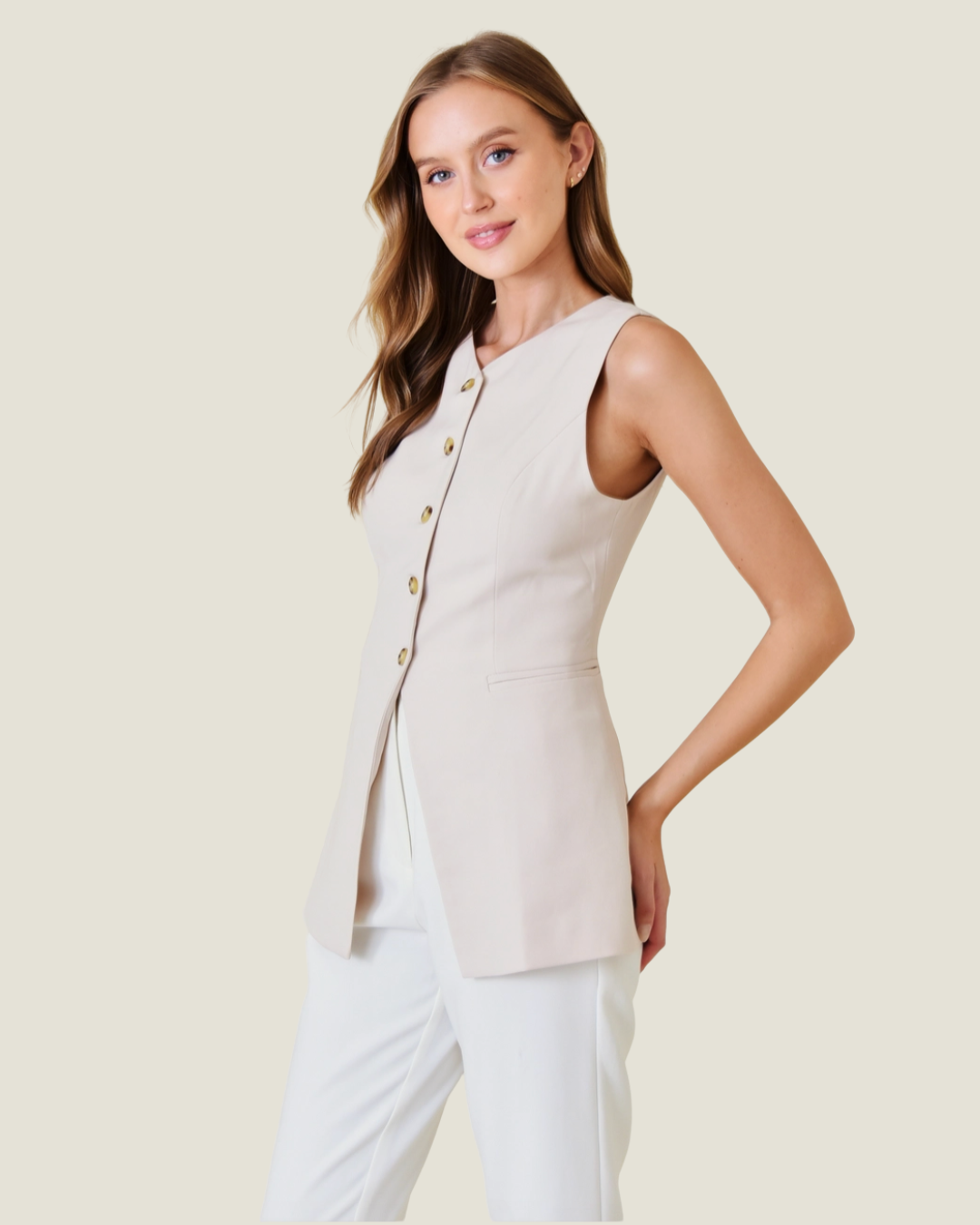 Button Closure Blazer Vest Top
