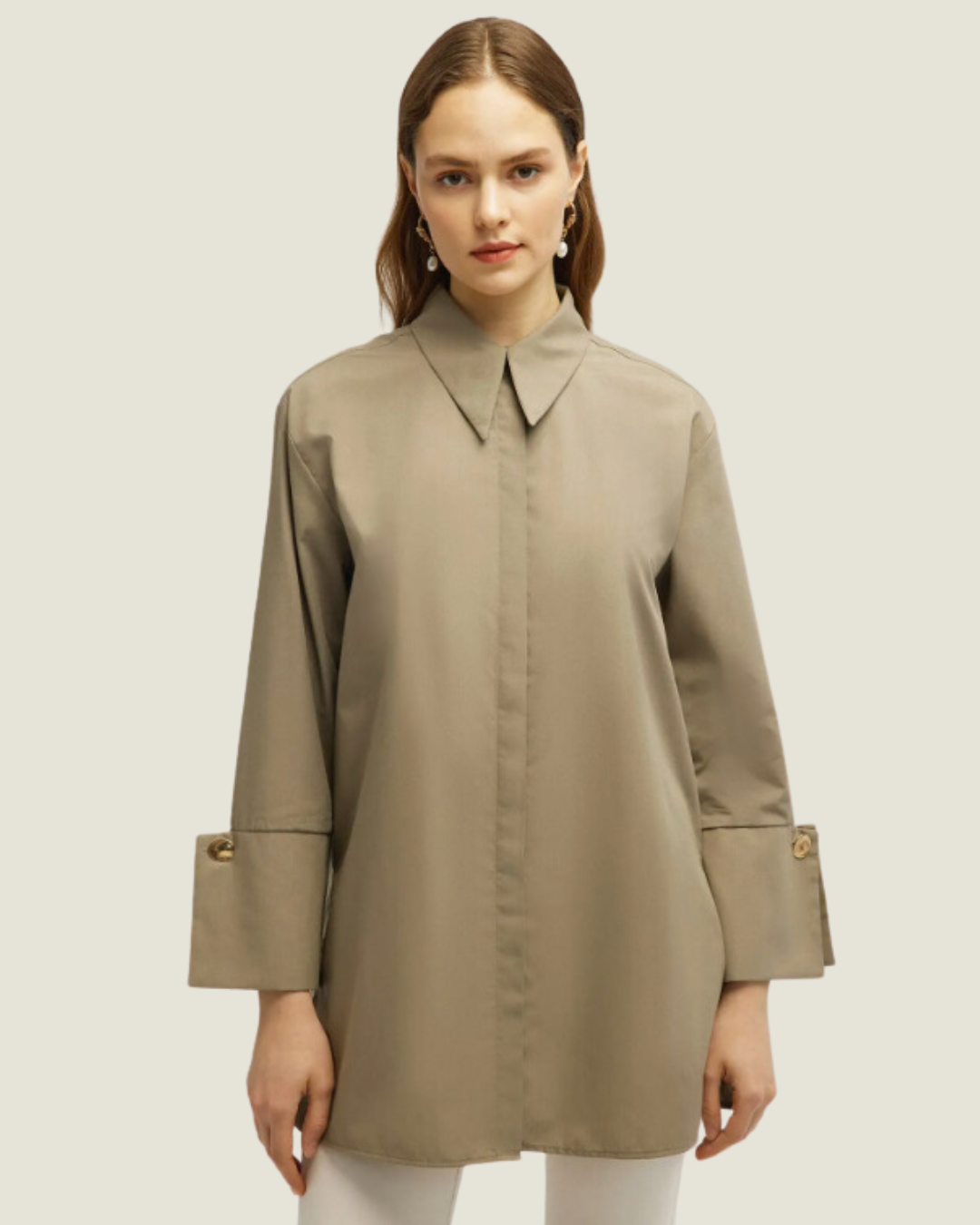 Button Down Olive Wide Cuff Top
