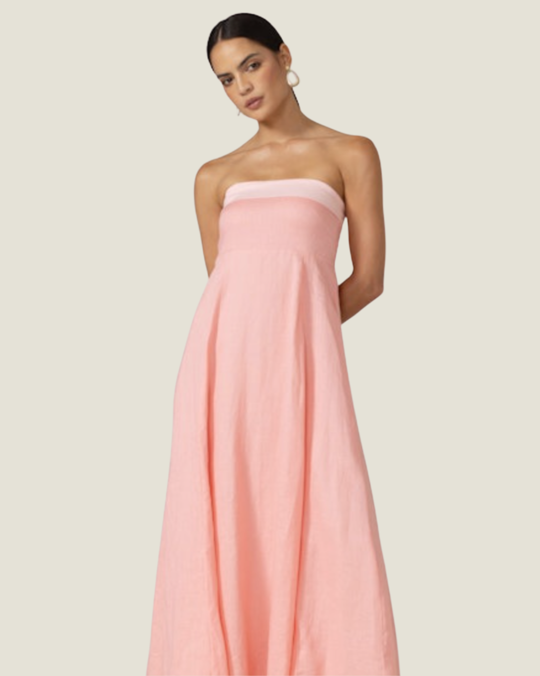 The Alora: Strapless Linen Maxi Dress-a pink linen maxi dress from Love Celine women’s boutique in SWFL.