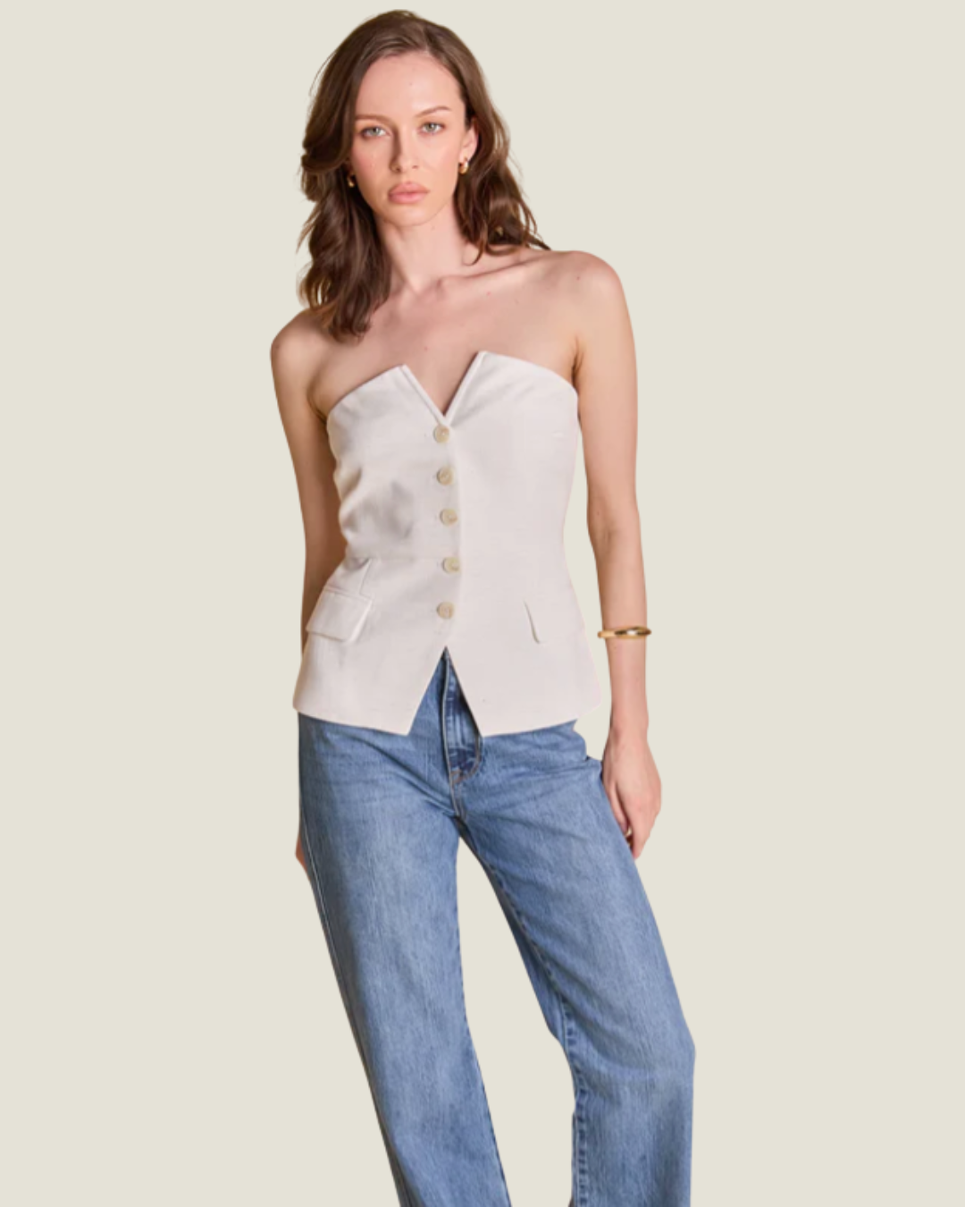 The Heather: Strapless Linen Blouse