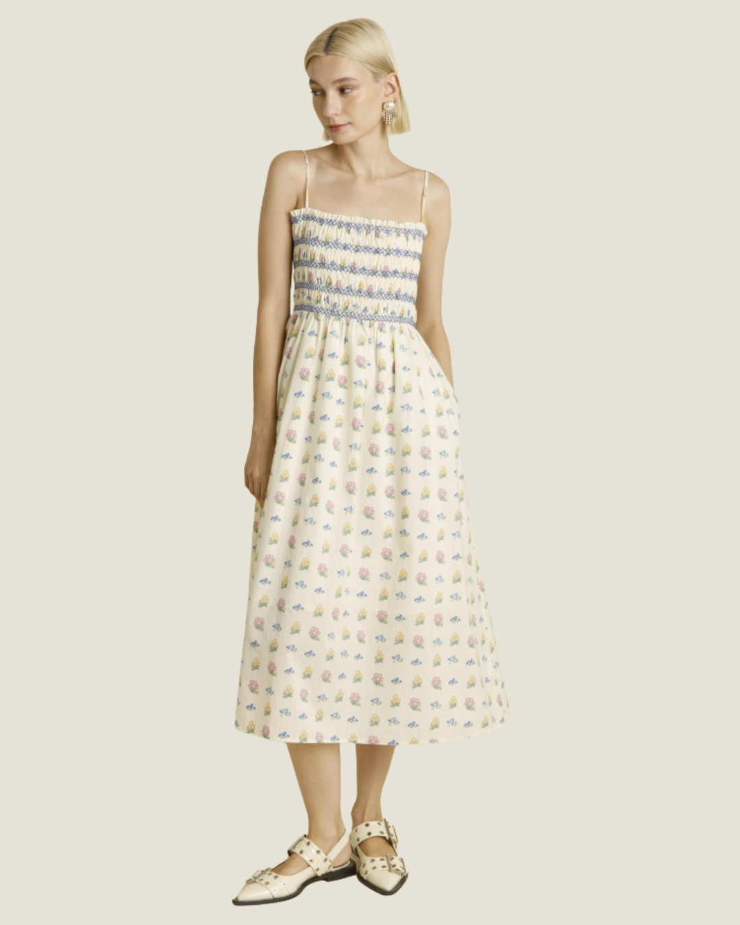 The Lillian: Smocked Midi Dress XS