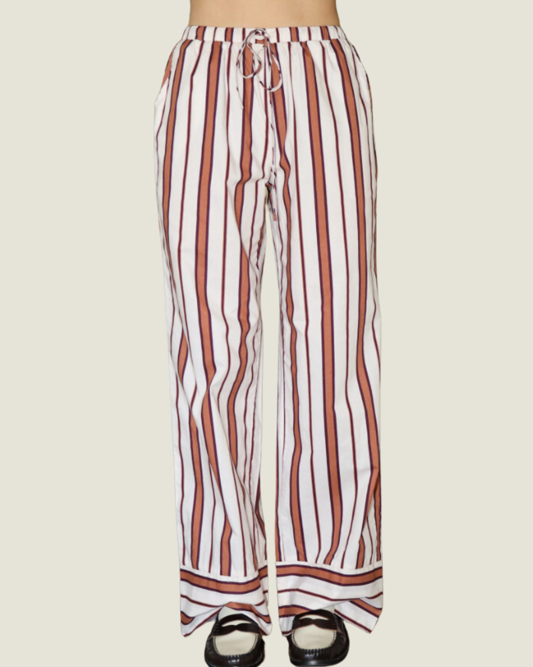 The Carly: Stripe Red/Cream Drawstring Pants