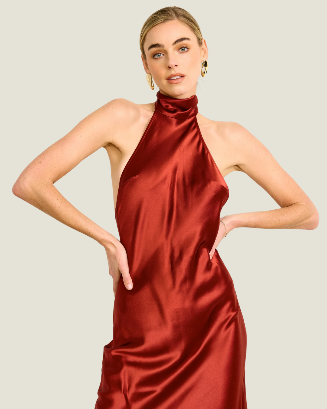 halter neck satin maxi dress Parven Halter Satin Maxi Dress – Love, Celine Boutique