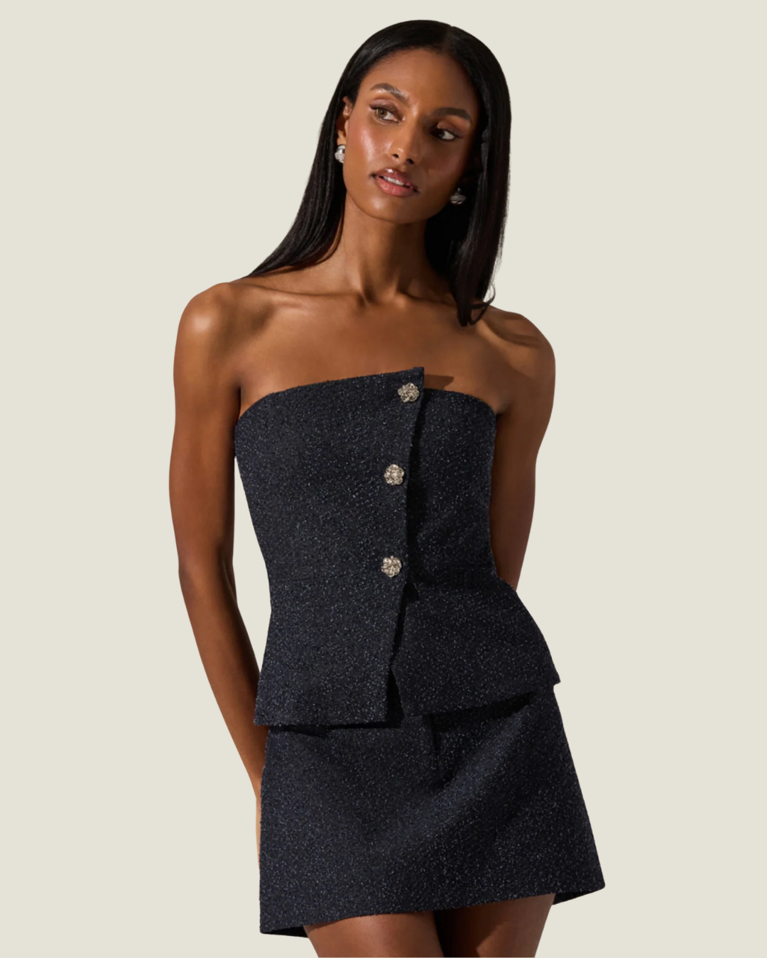 Moina Strapless Tweed Top