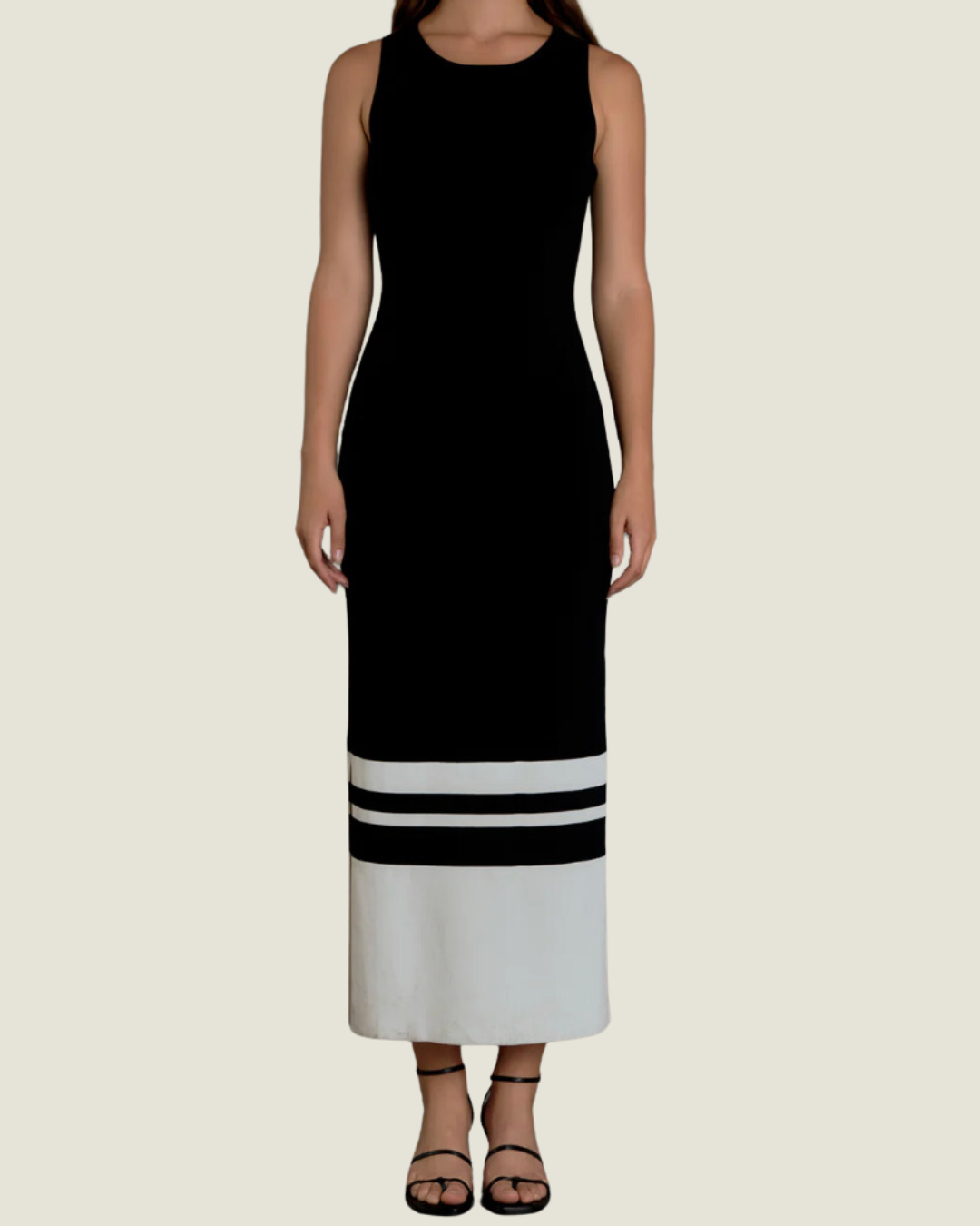 The Kemi: Black & White Knit Block Midi Dress