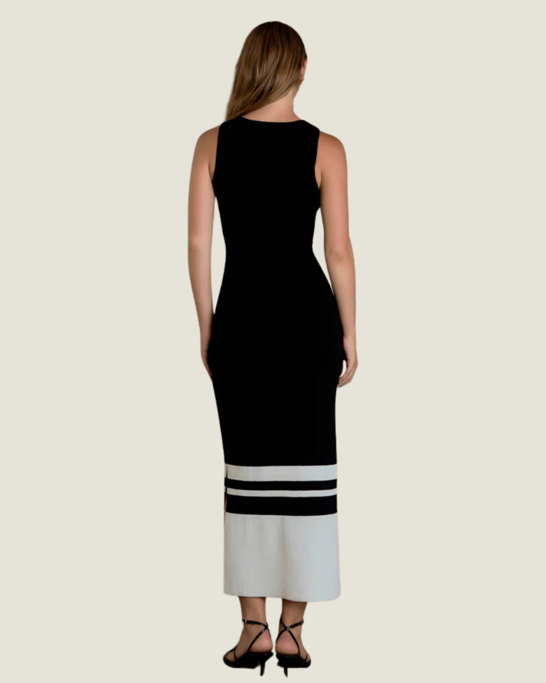 The Kemi: Black & White Knit Block Midi Dress