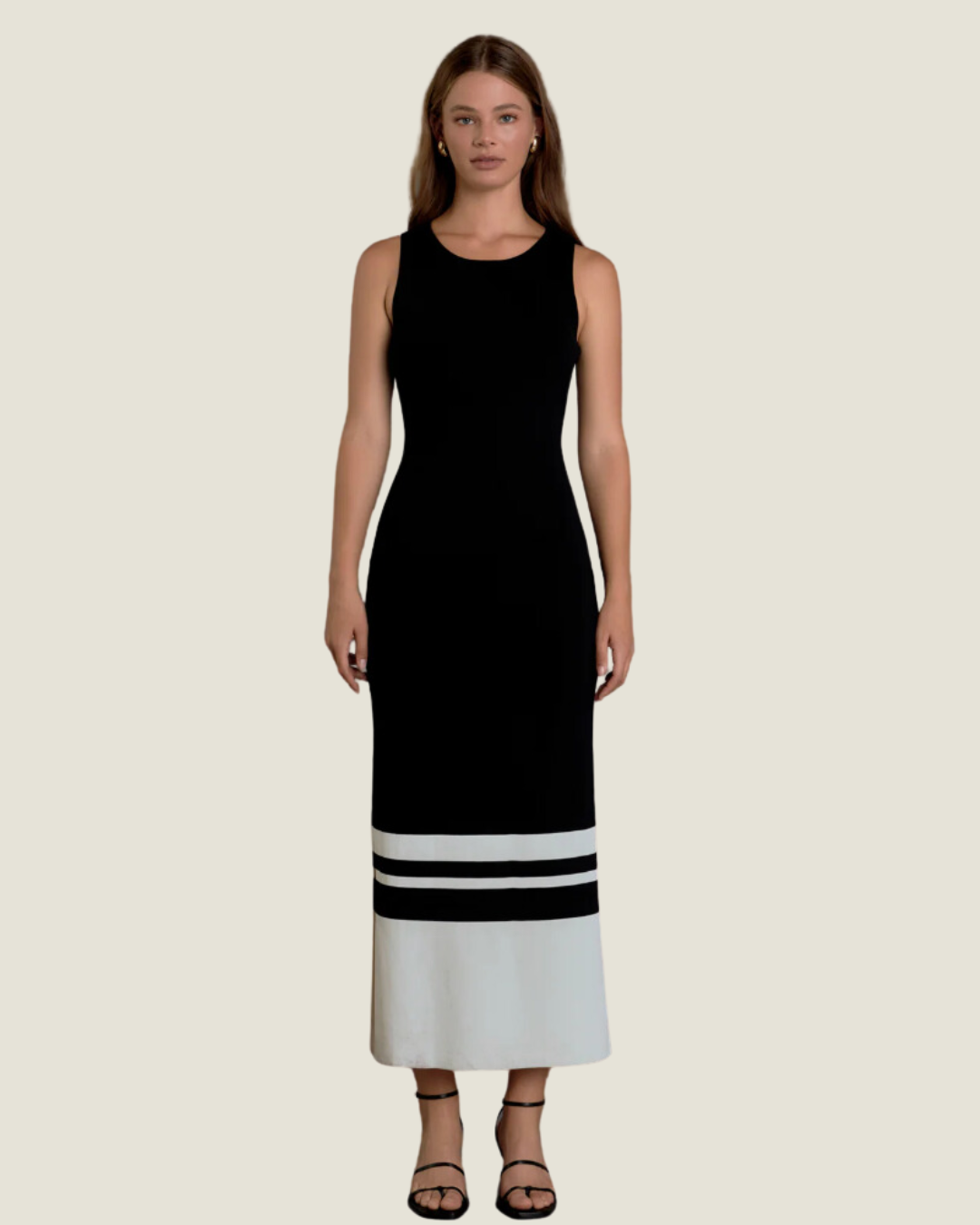 The Kemi: Black & White Knit Block Midi Dress