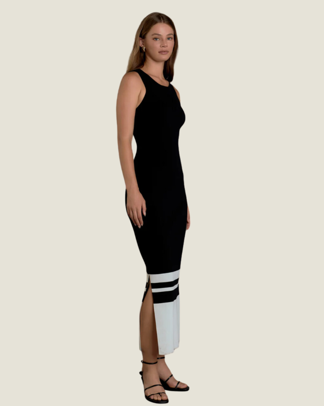 The Kemi: Black & White Knit Block Midi Dress