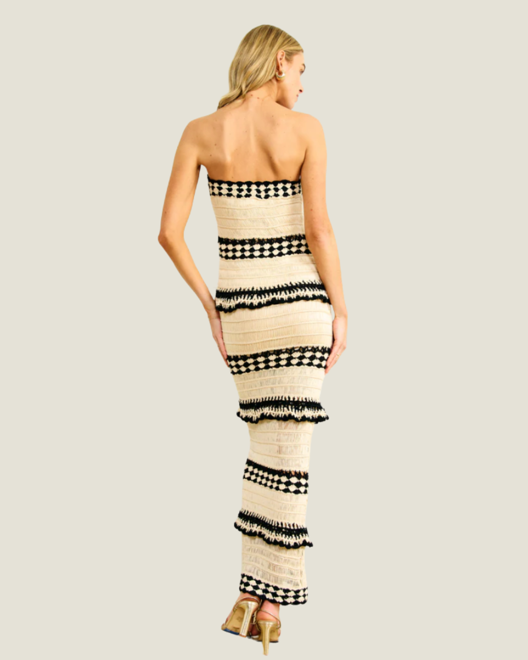 The Muse: Strapless Crochet Maxi Dress a crochet maxi dress from Love Celine women’s boutique in SWFL.