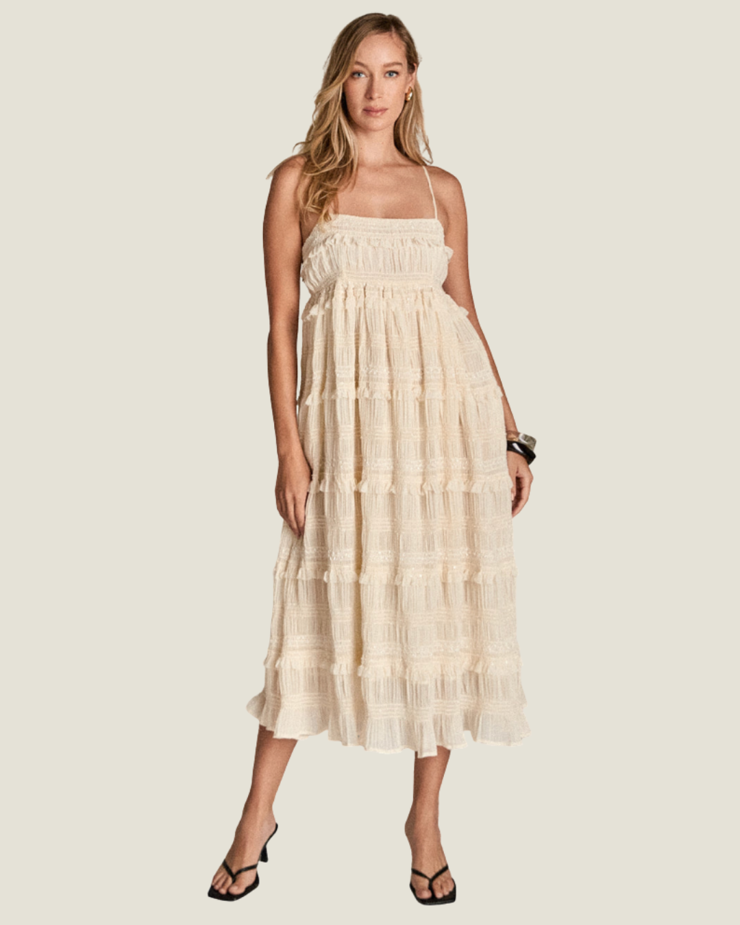 Lizzie Smocked Ruffle Midi Dress