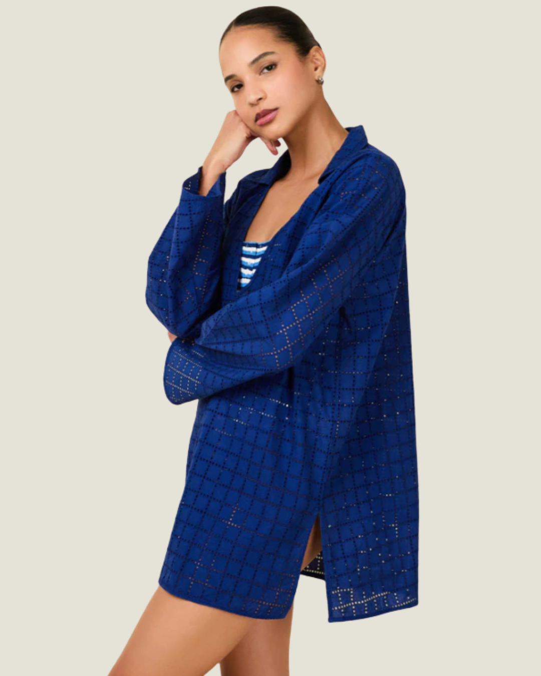 Alba Tunic Swimwear Cover Up– a crochet blue cover-up by Solid & Striped available at Love Celine a women’s boutique in SWFL.