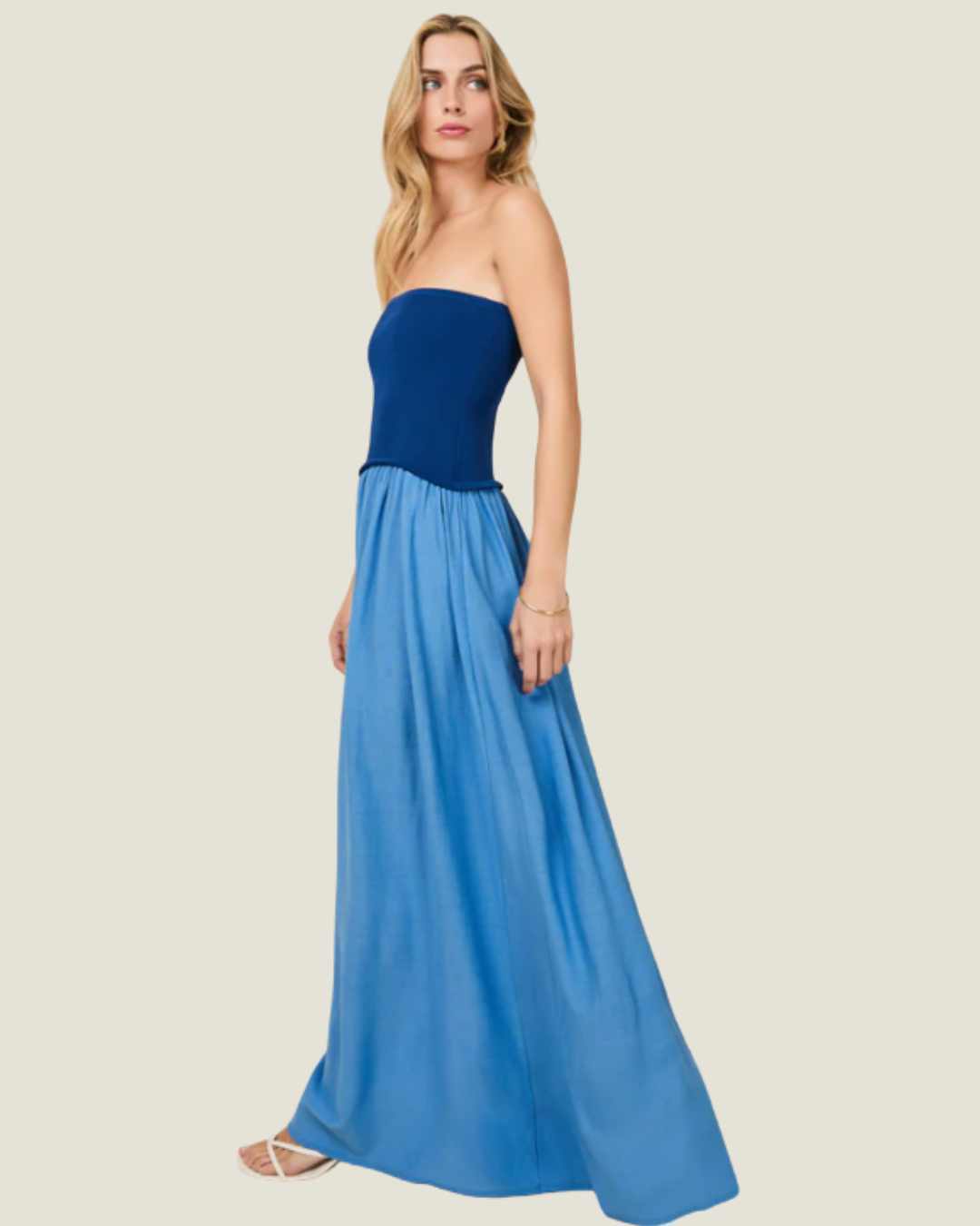 The Strapless Soglio Dress- a drop-waist maxi dress from Solid & Striped available at Love Celine a women’s boutique in SWFL.