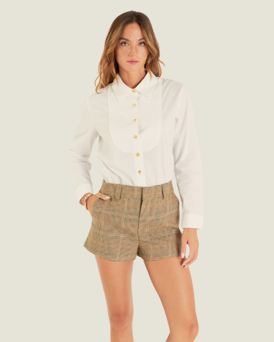 White Gold Button Collared Detail Top
