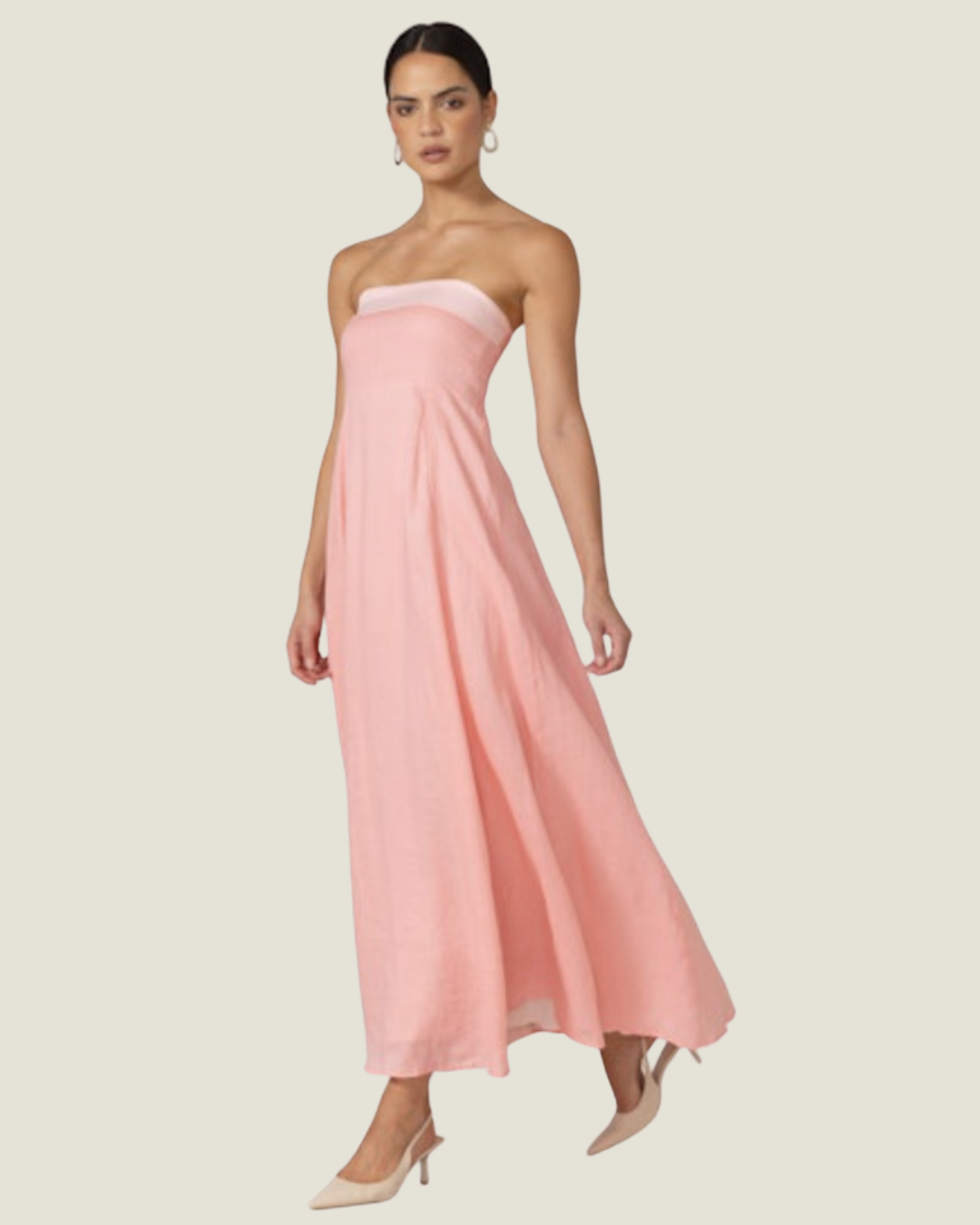 The Alora: Strapless Linen Maxi Dress-a pink linen maxi dress from Love Celine women’s boutique in SWFL.