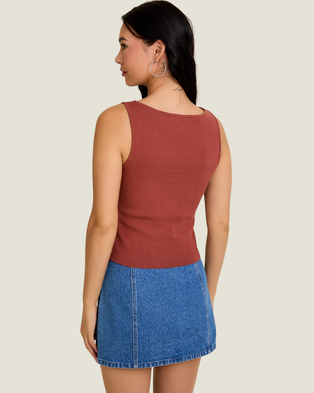 The Landry: Rust Boat Neck Sleeveless Top