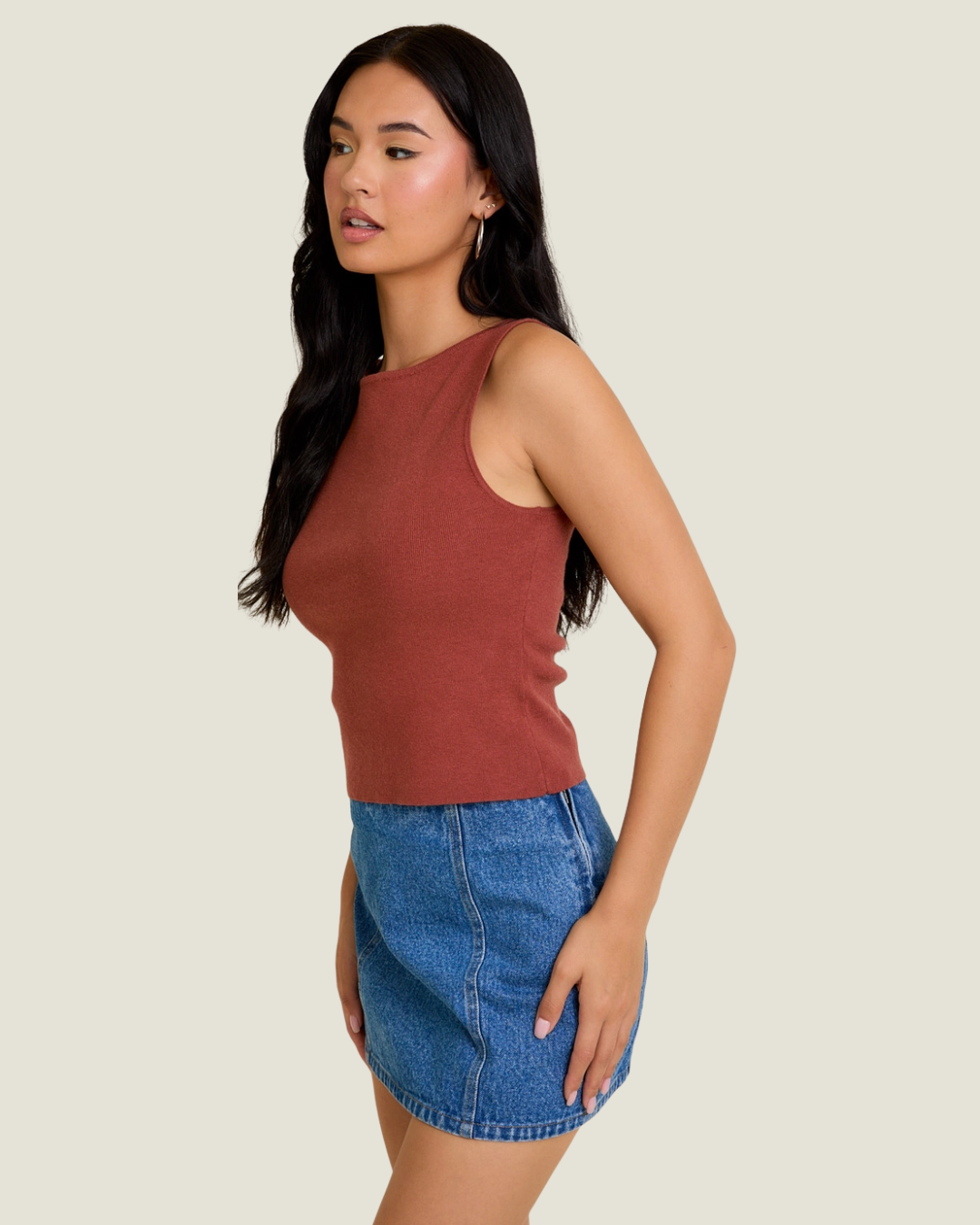 The Landry: Rust Boat Neck Sleeveless Top