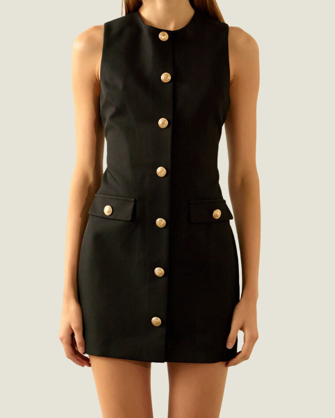 Classic Gold Buttoned Mini Dress