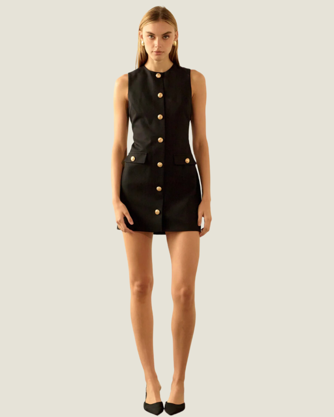 Classic Gold Buttoned Mini Dress