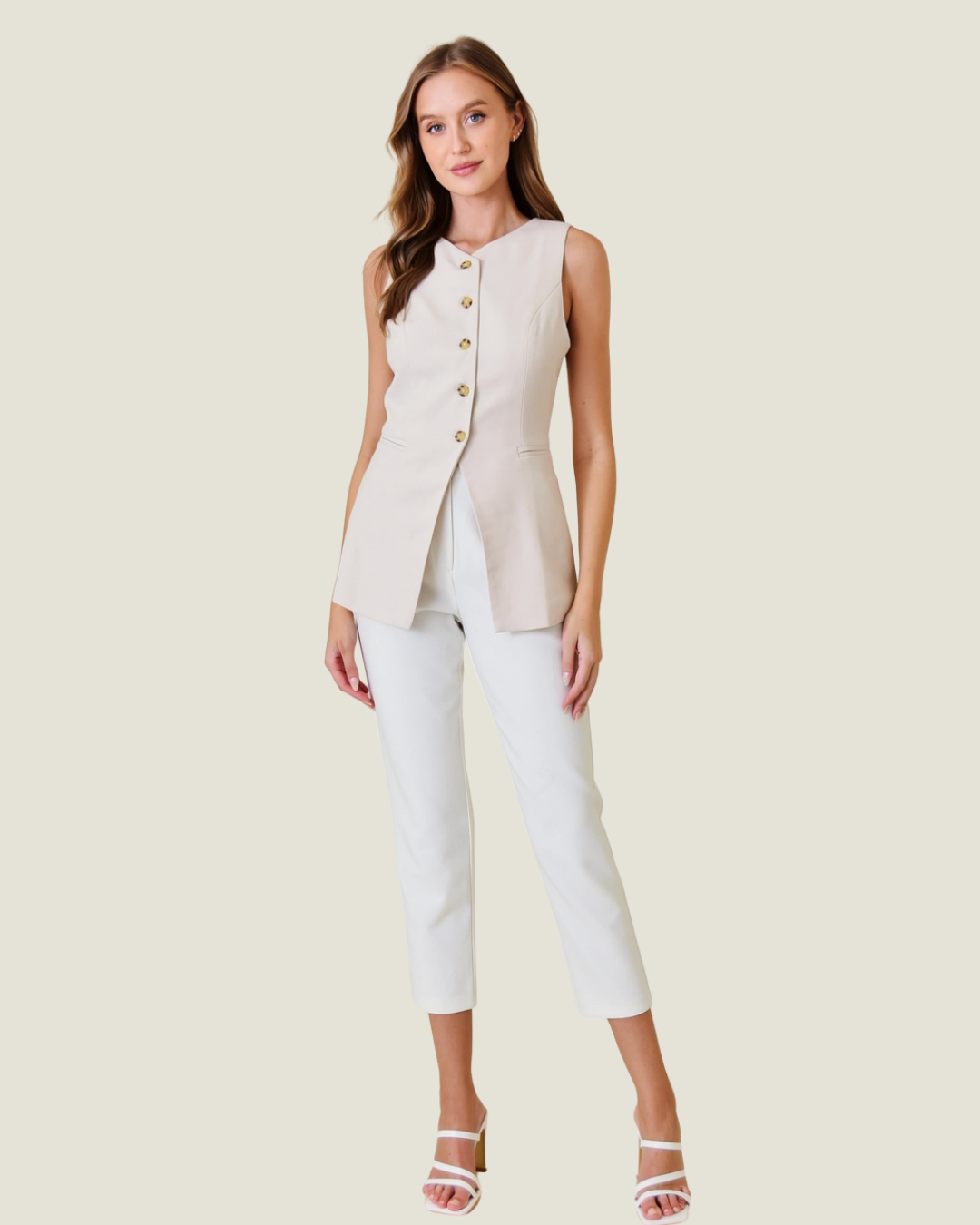 Button Closure Blazer Vest Top