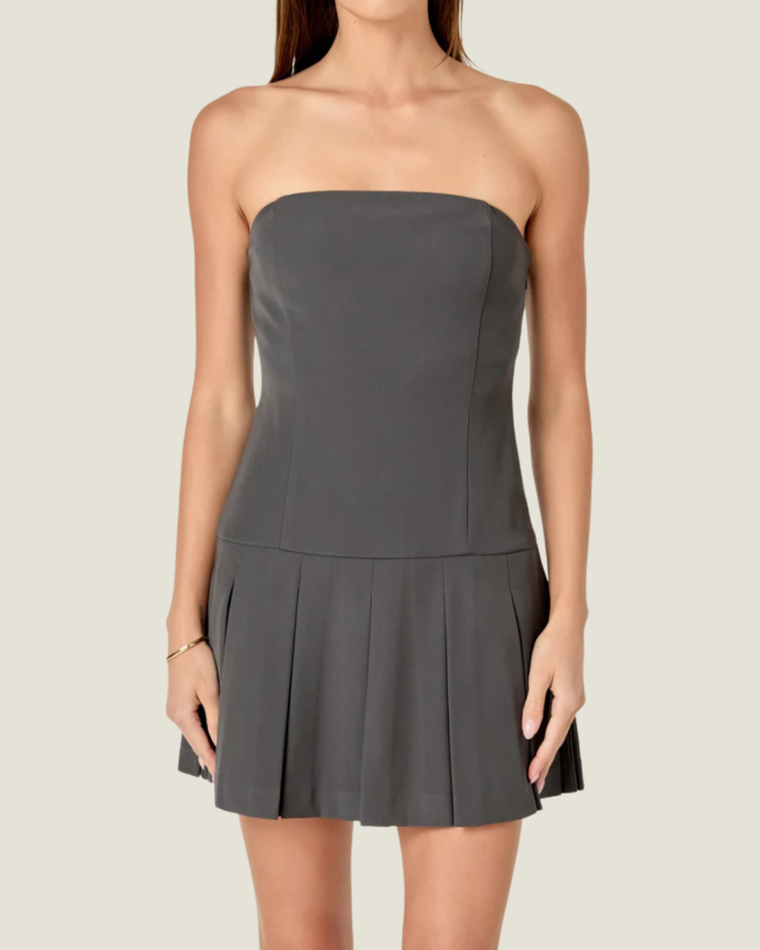 knee length dresses for ladies Iris Strapless Pleated Mini Dress S