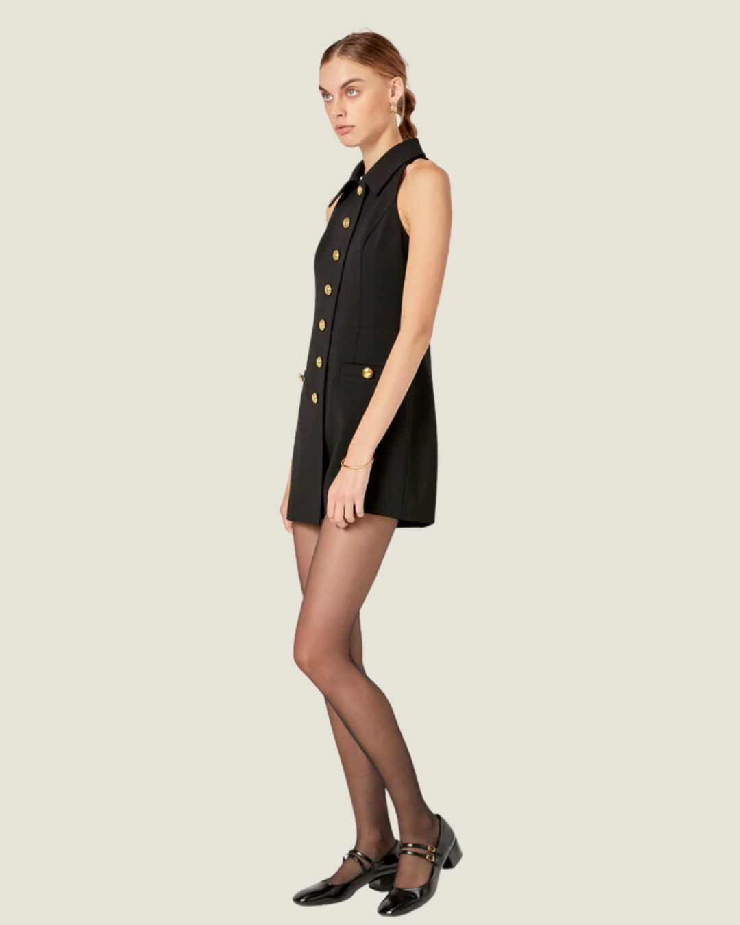 Gold Buttoned Down Collar Romper