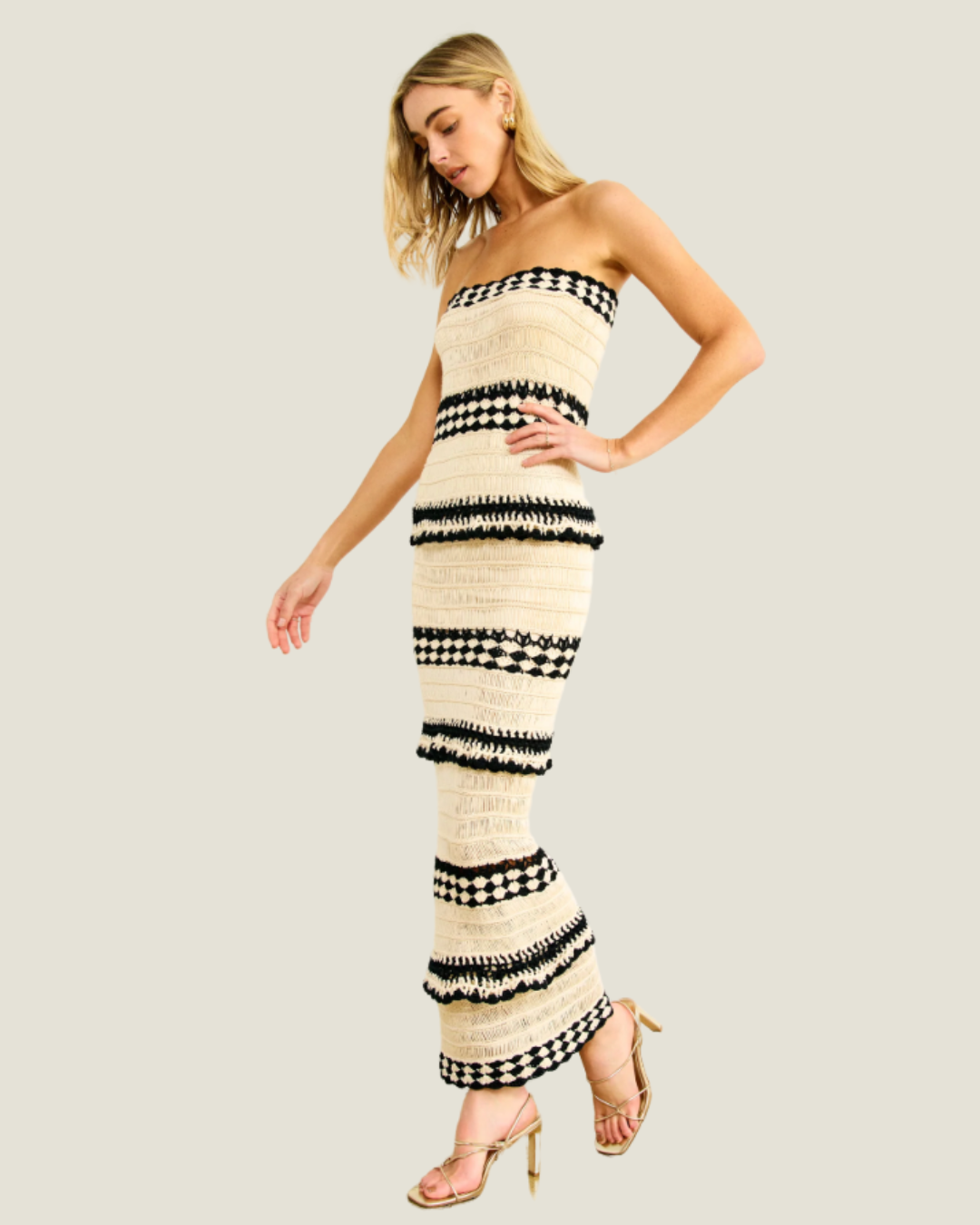 The Muse: Strapless Crochet Maxi Dress a crochet maxi dress from Love Celine women’s boutique in SWFL.