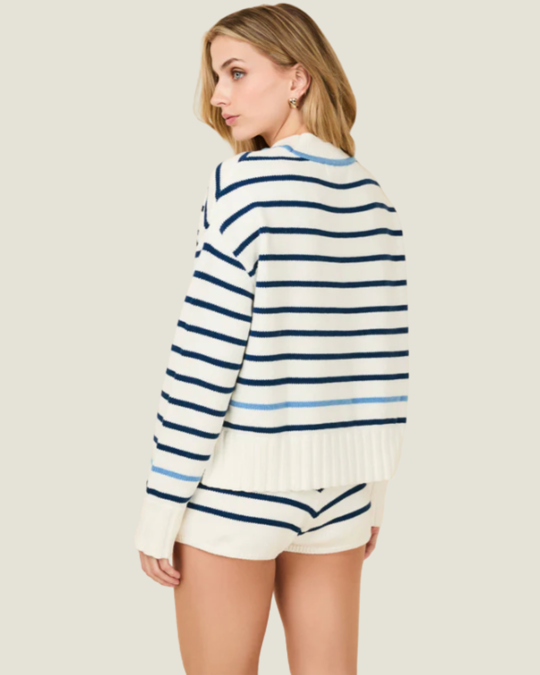 The Maxine: Sweater in Maritime Navy Breton Stripe