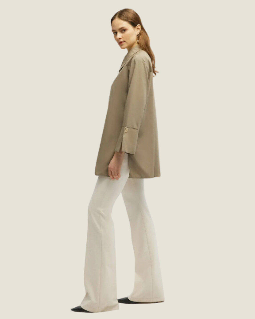Button Down Olive Wide Cuff Top