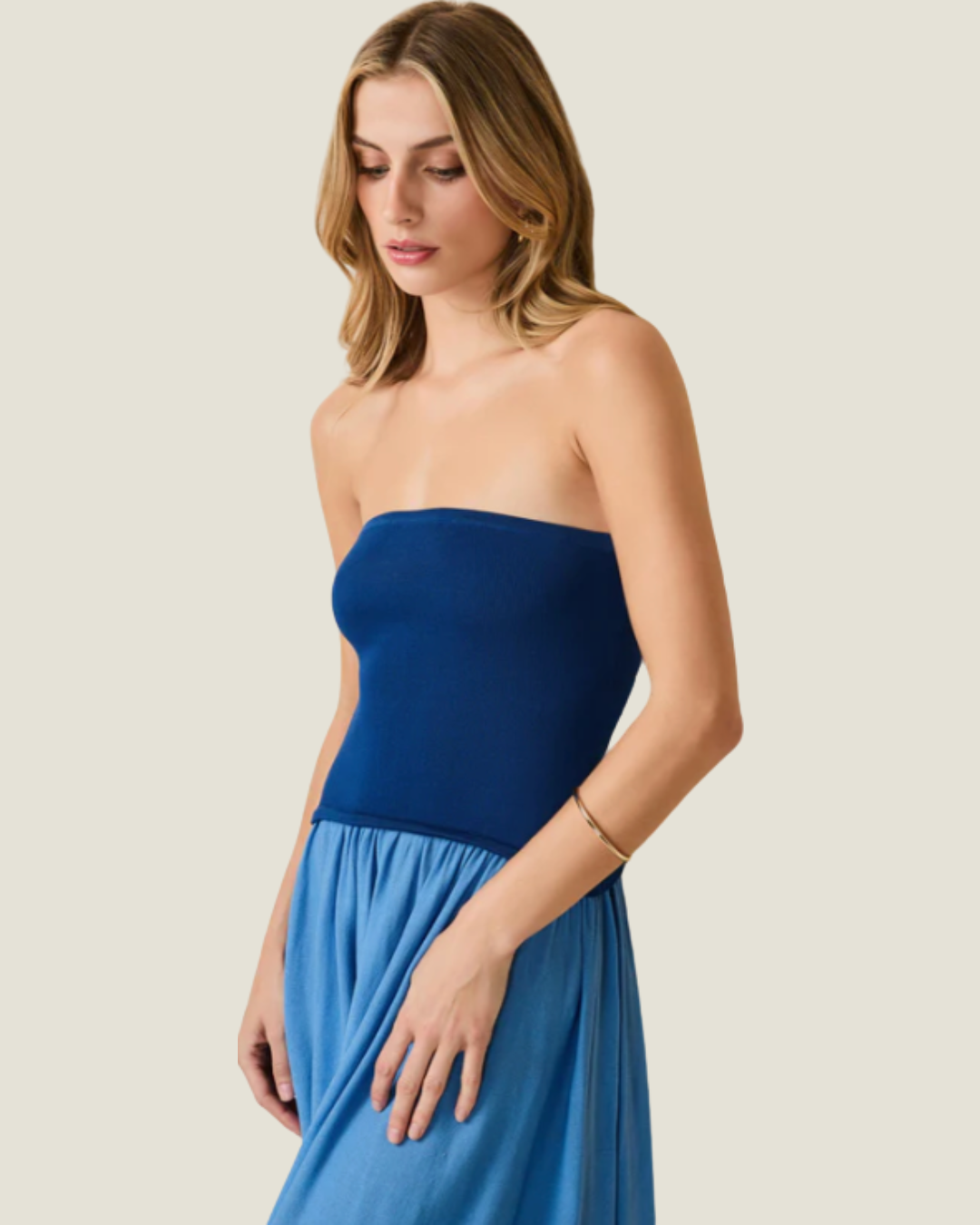 The Strapless Soglio Dress- a drop-waist maxi dress from Solid & Striped available at Love Celine a women’s boutique in SWFL.