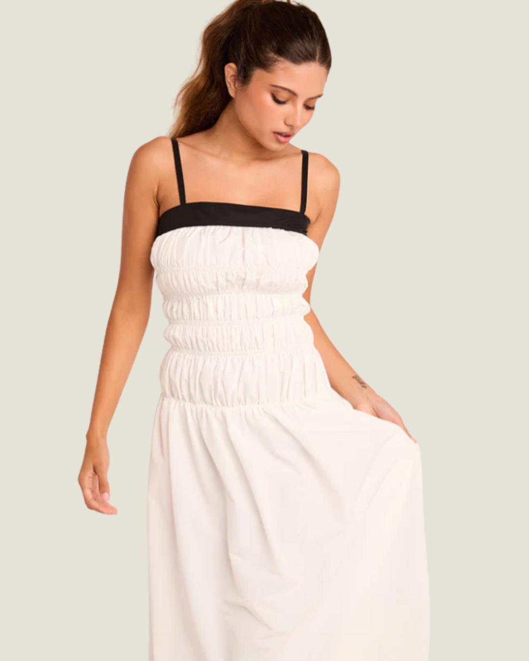 The James: Smocked Taffeta Maxi Dress