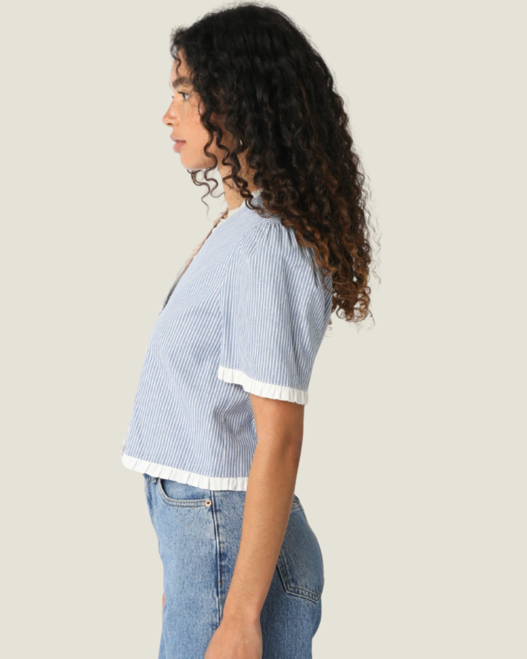 The Cecile: Seersucker Ruffled Blouse
