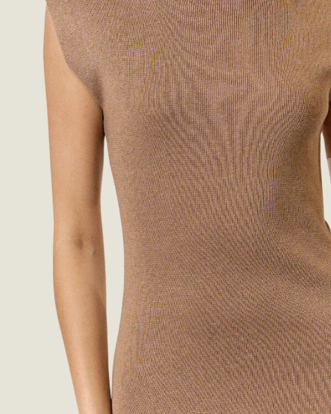 Camel Sleveless Mock Neck Midi Dress