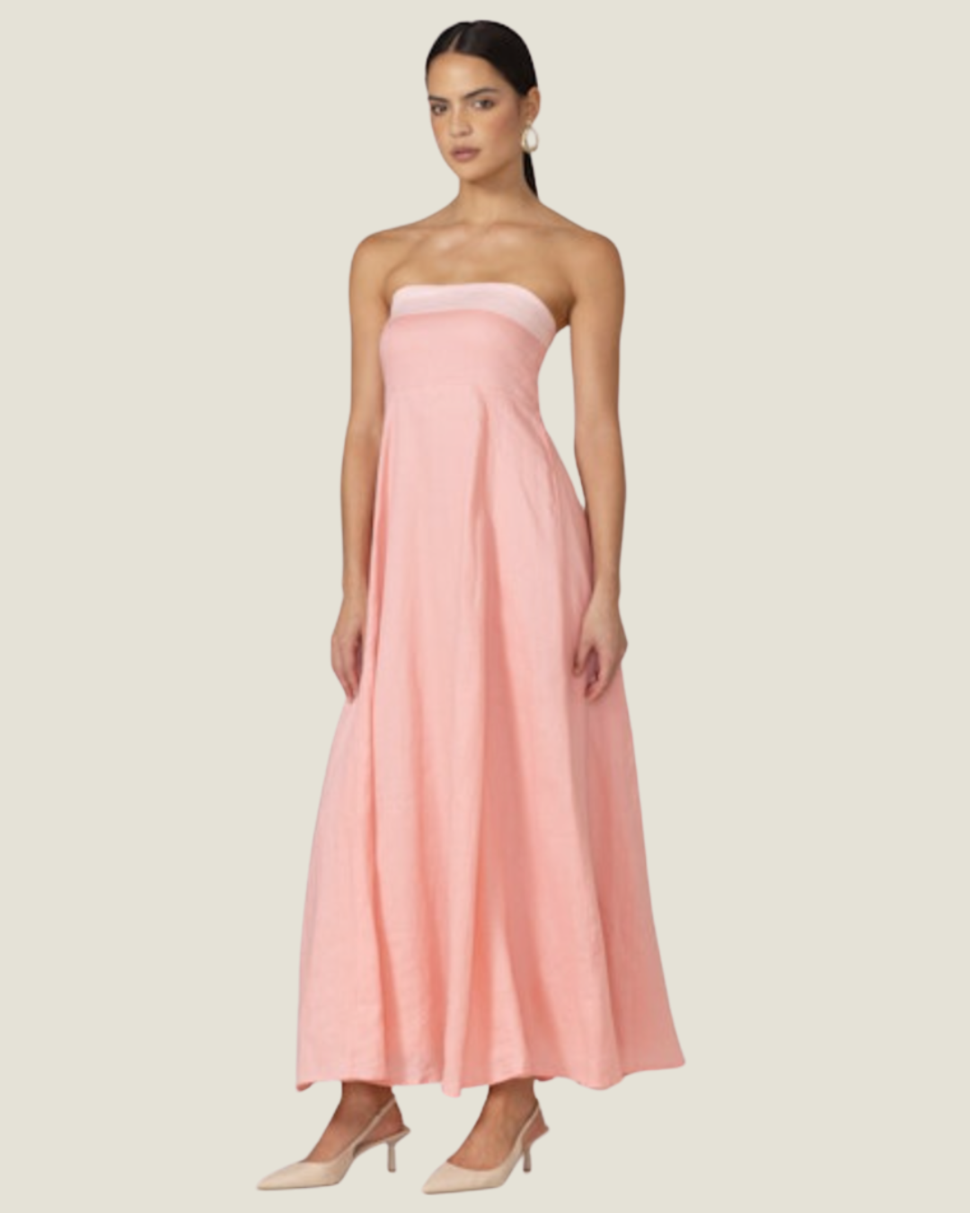 The Alora: Strapless Linen Maxi Dress-a pink linen maxi dress from Love Celine women’s boutique in SWFL.