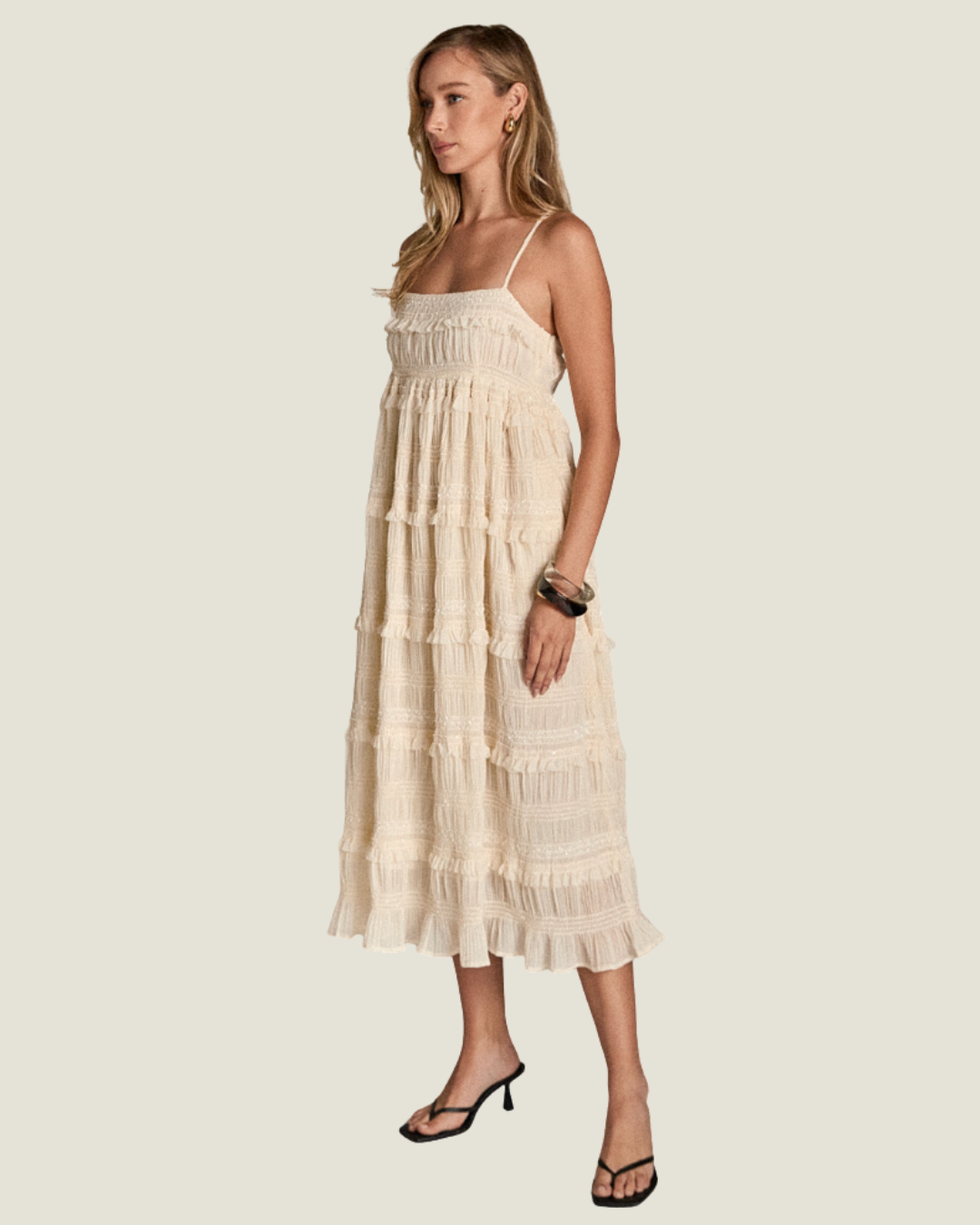 Lizzie Smocked Ruffle Midi Dress
